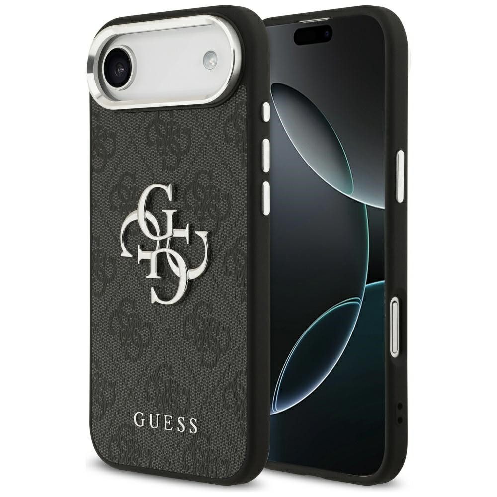 Guess Handyhülle iPhone 17 Air Kunstleder grau Big Logo Metall silber 6,5 Zoll, Kantenschutz