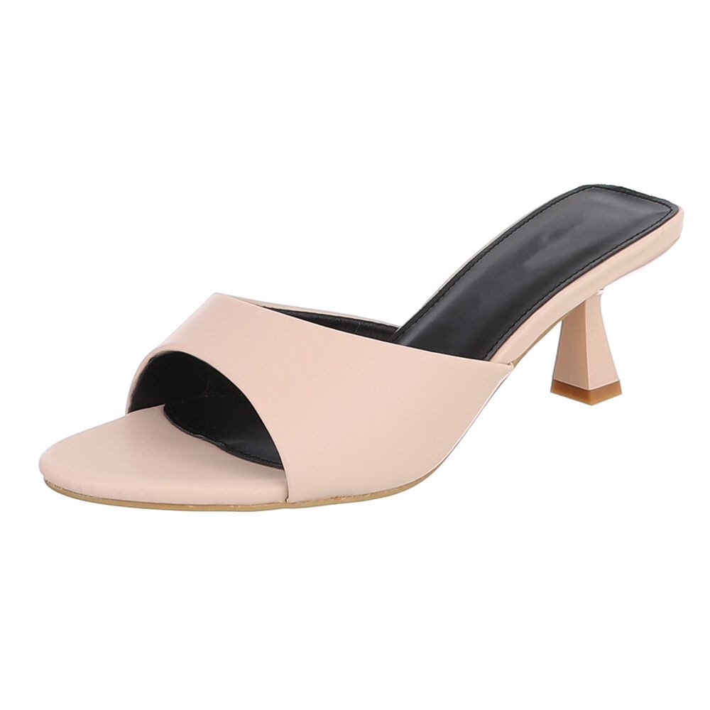 Ital-Design Damen Sandale Blockabsatz Slip-On elegant sommerlich Pantolette (91895735) Pfennig-/Stilettoabsatz Sandalen & Sandaletten in Beige