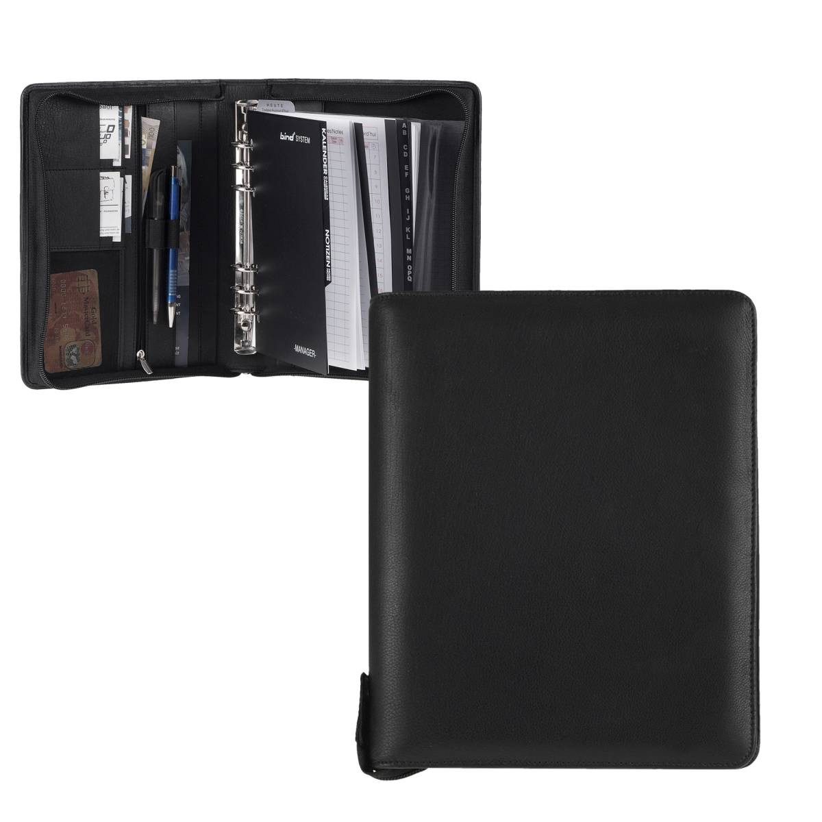 BIND Terminplaner Business A5 (21x26cm) Terminkalender Leder schwarz mit Reißverschluss, Kalender 2026