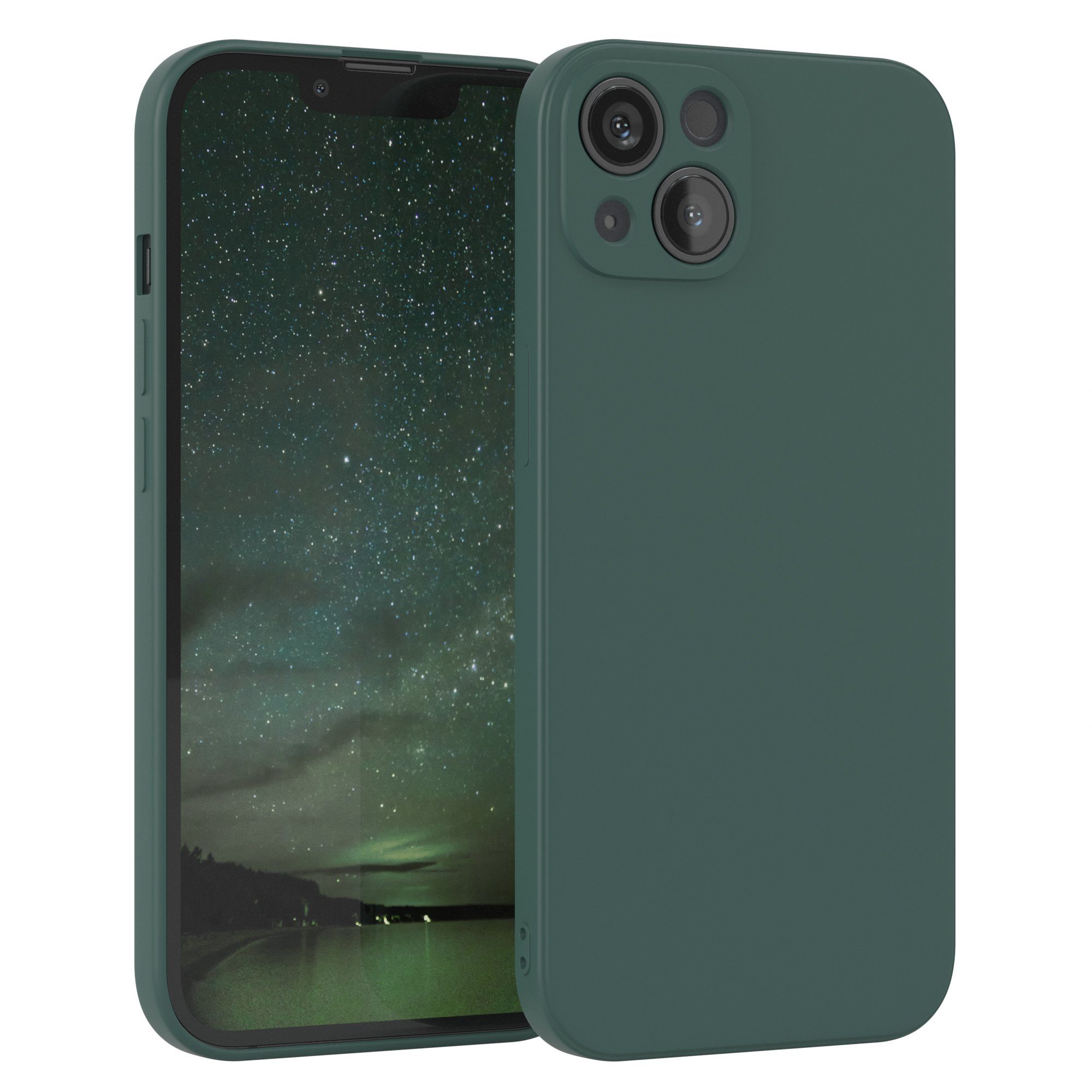 EAZY CASE Handyhülle für Apple iPhone 13 Hülle Silikon 6,1 Zoll, Silikon Schutzhülle mit Kameraschutz kratzfest bumper Grün / Nachtgrün