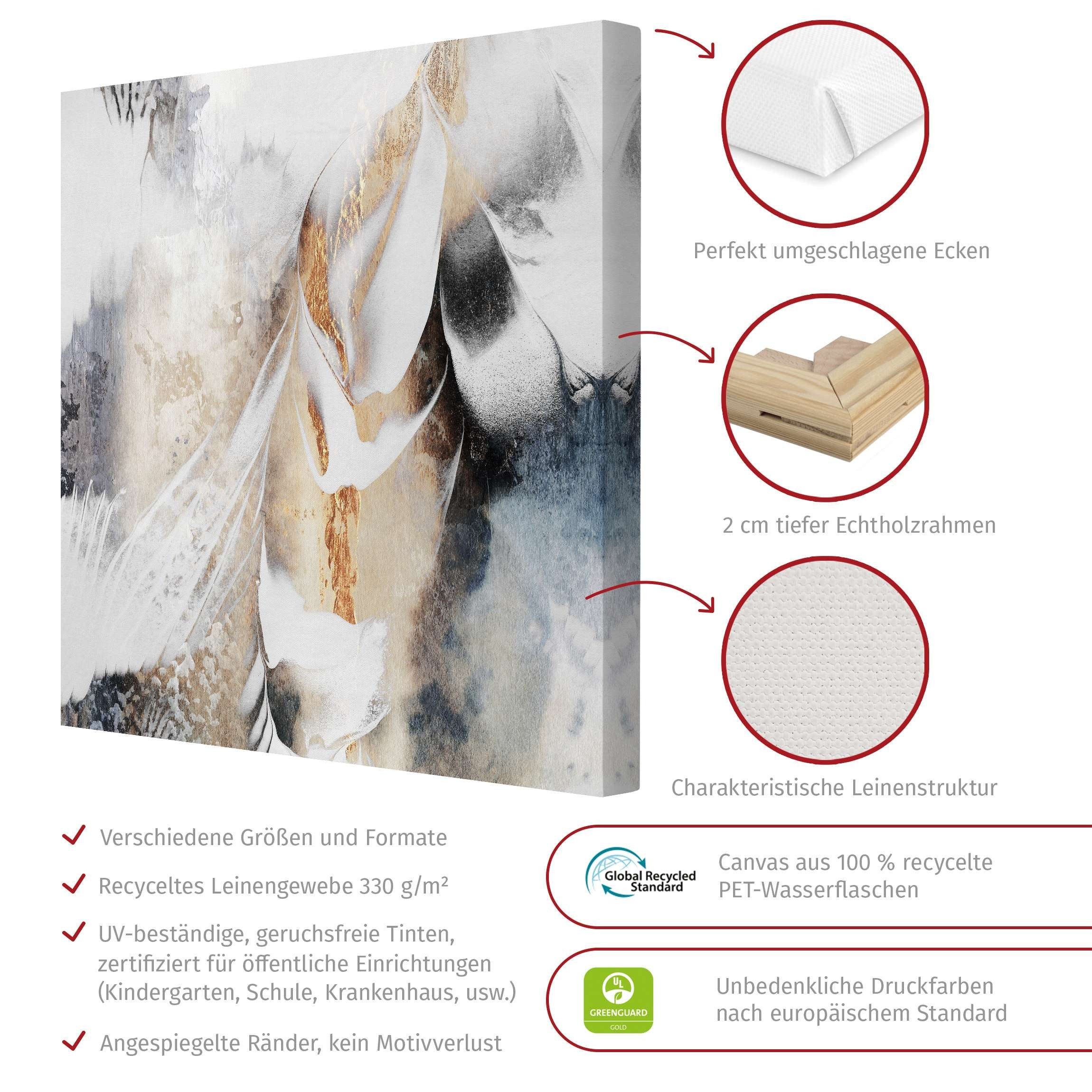 Bilderdepot24 Leinwandbild Kunstdruck Goldene abstrakte Malerei gold Bild auf Leinwand Groß XXL, Wohnzimmer Schlafzimmer Küche Flur Wandbild Kunstkopie Wanddeko Druck