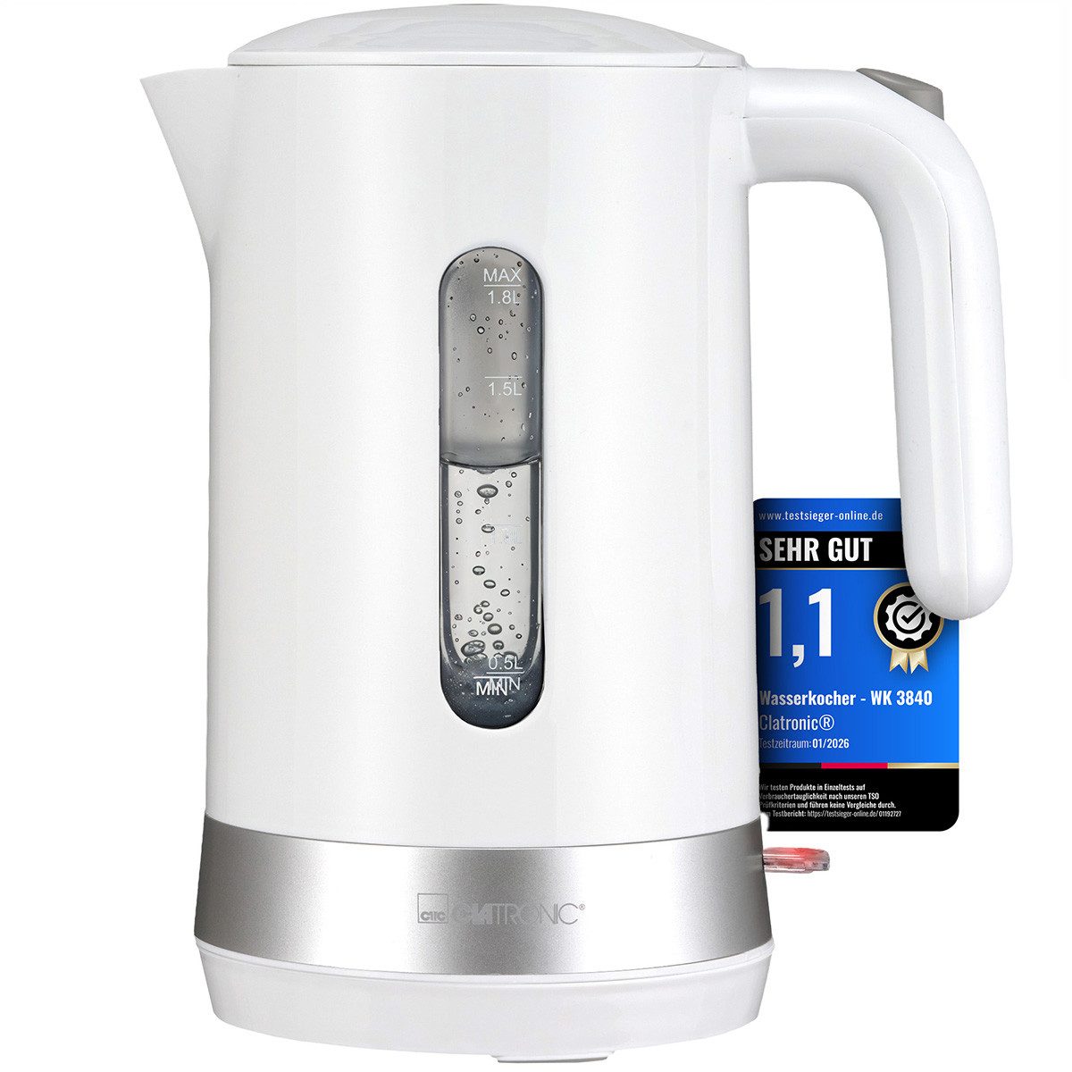 CLATRONIC Wasserkocher WK 3840, Wasserkocher 1,8L, 2200W, BPA frei