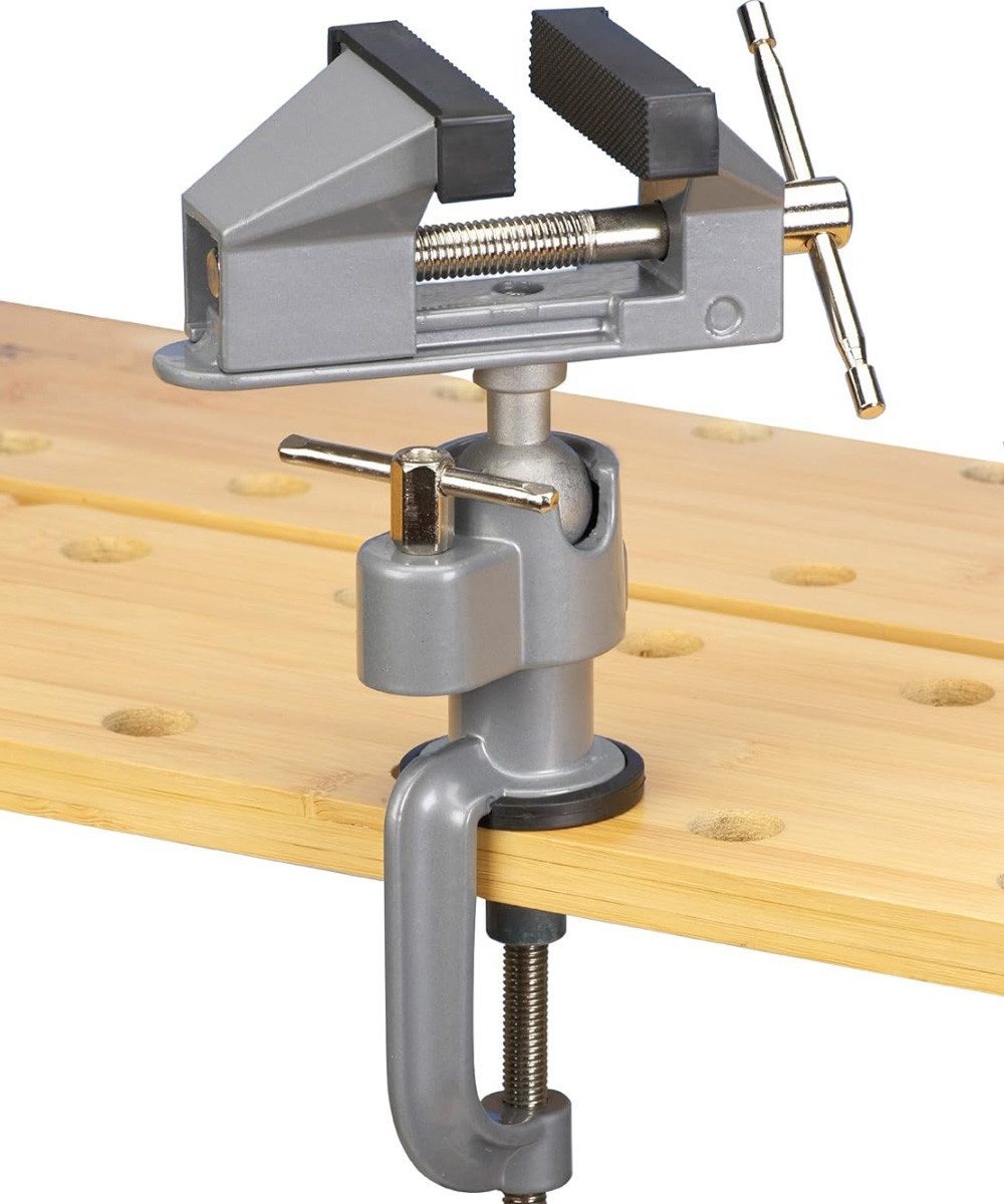 Meister Werkzeuge Schraubstock Mini Schraubstock 50mm Tischschraubstock 360° drehbar, inkl. Maschinenhalterung