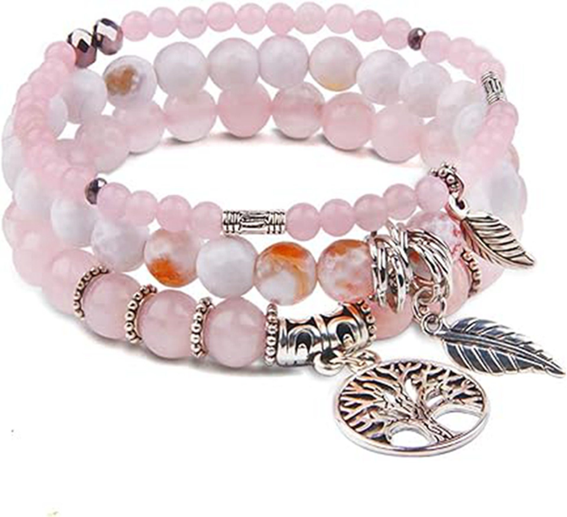 WaKuKa Armband Baum Stil2 des Onyx-Edelstein-Chakra-Perlen-Armband-Set Lebens