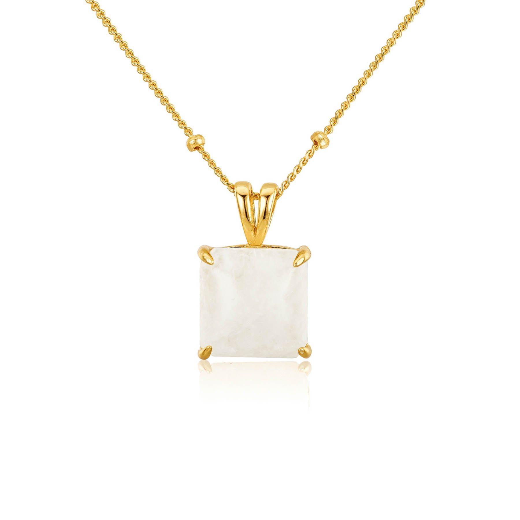 Brandlinger Kette mit Anhänger Halskette Manila, Silber 925 vergoldet, eckiger Edelstein Anhänger Mondstein