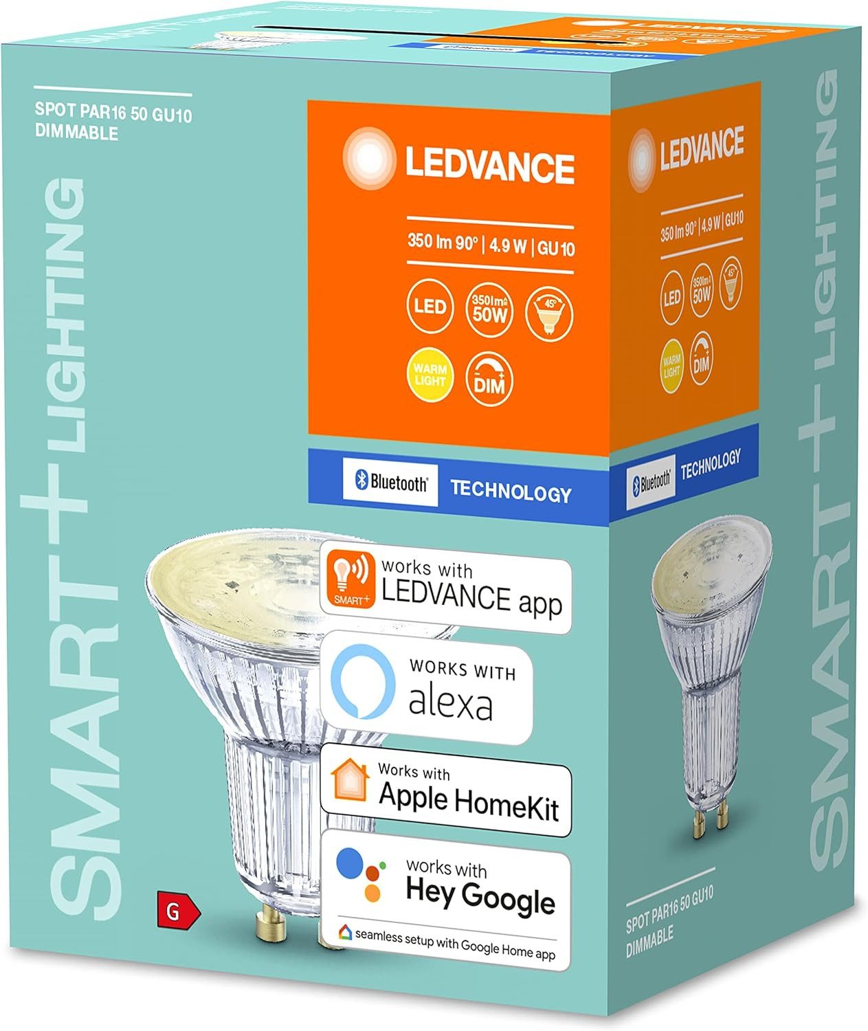 Ledvance LED-Leuchtmittel LED Smart+ GU10 Reflektor Lampe Spot Dimmbar Bluetooth 40W, GU10, 1 St., Warmweiß, Dimmbar, Energiesparend