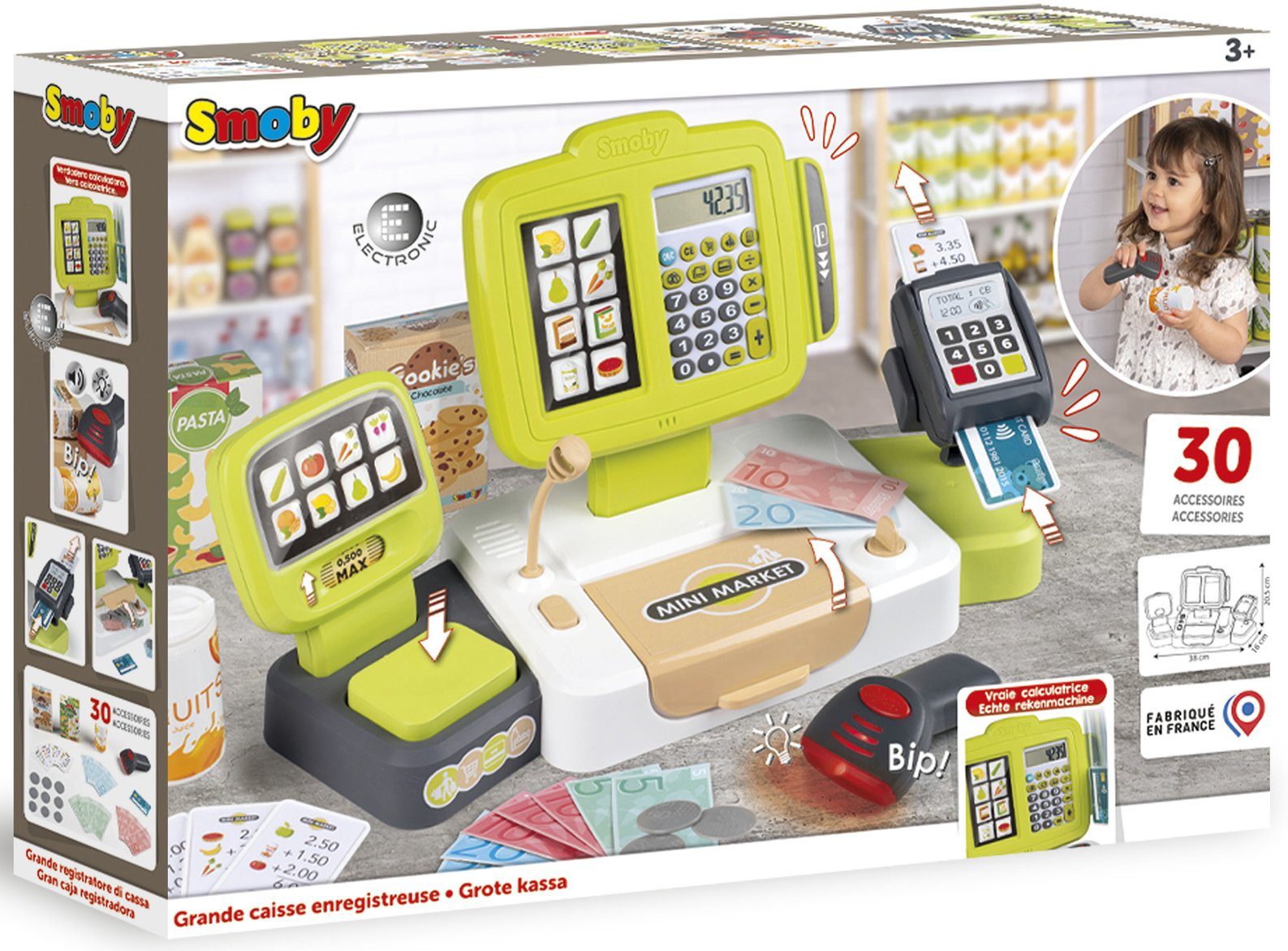 Smoby Spielkasse Elektronische Supermarktkasse XL, grün, mit Licht- und Soundeffekten