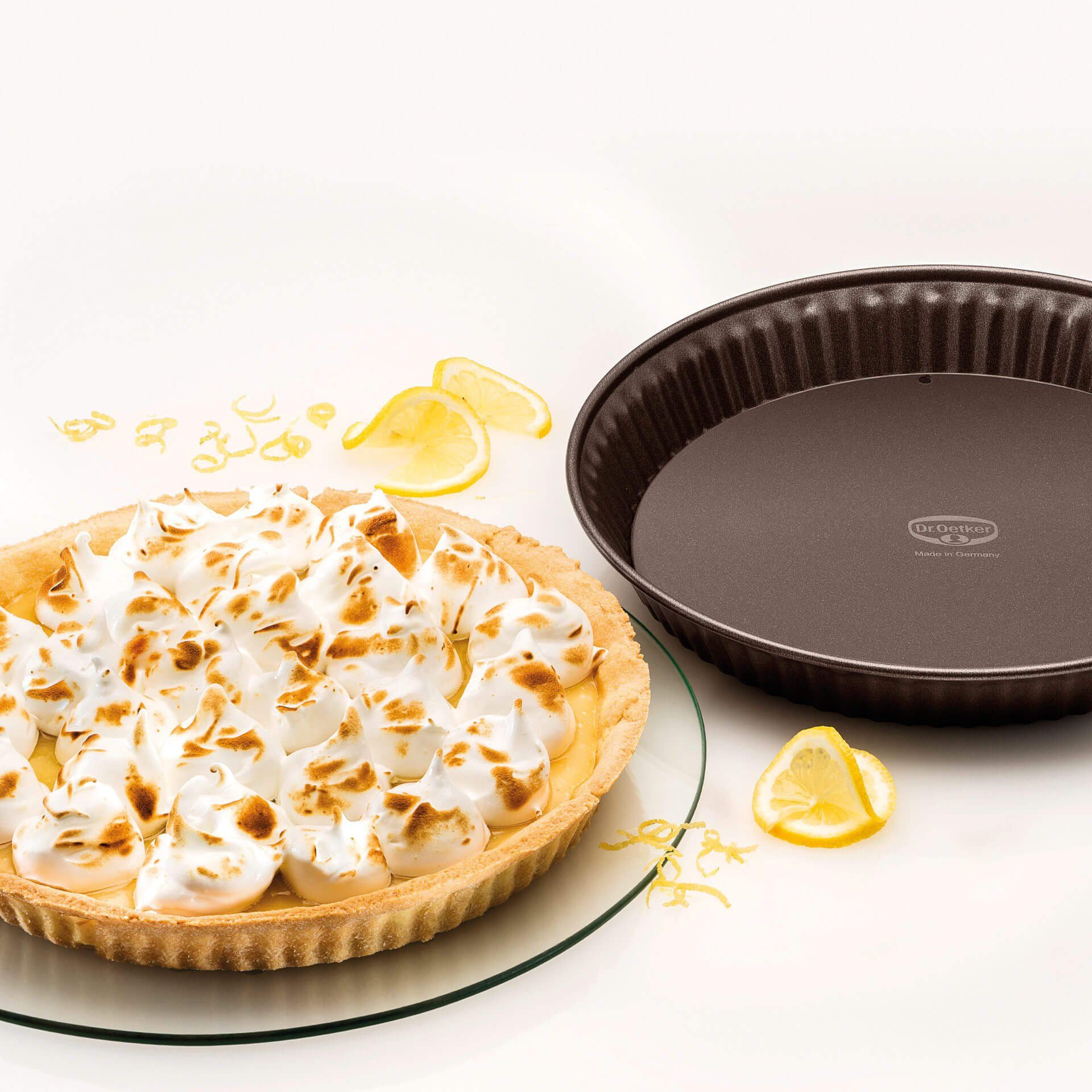 Dr. Oetker Küchenhelfer Tarteform Back-Edition, Quicheform mit Emaille-Hebeboden Ø 28 cm, Antihaft-Beschichtung, schnitt-& kratzfest, hitzebeständig bis 230°C