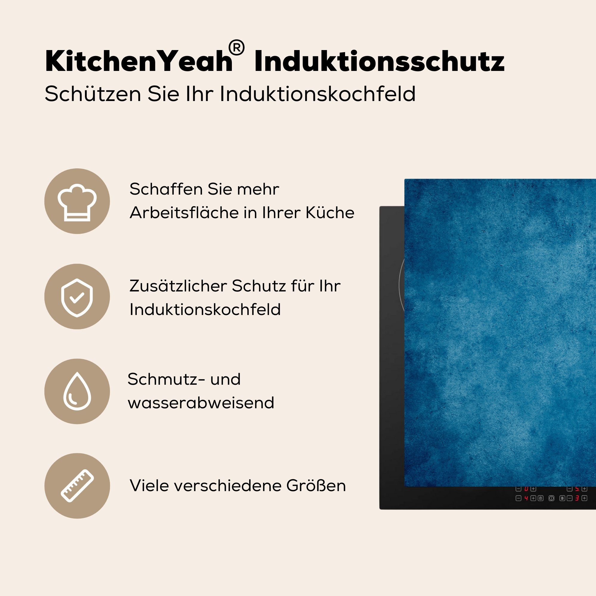 - Herdblende-/Abdeckplatte Induktionsschutz - für MuchoWow 83x51 cm, (1 Herd, für Arbeitsplatte Abdeckplatte Vinyl, Blau tlg), Retro Schiefer - - Ceranfeldabdeckung, küche