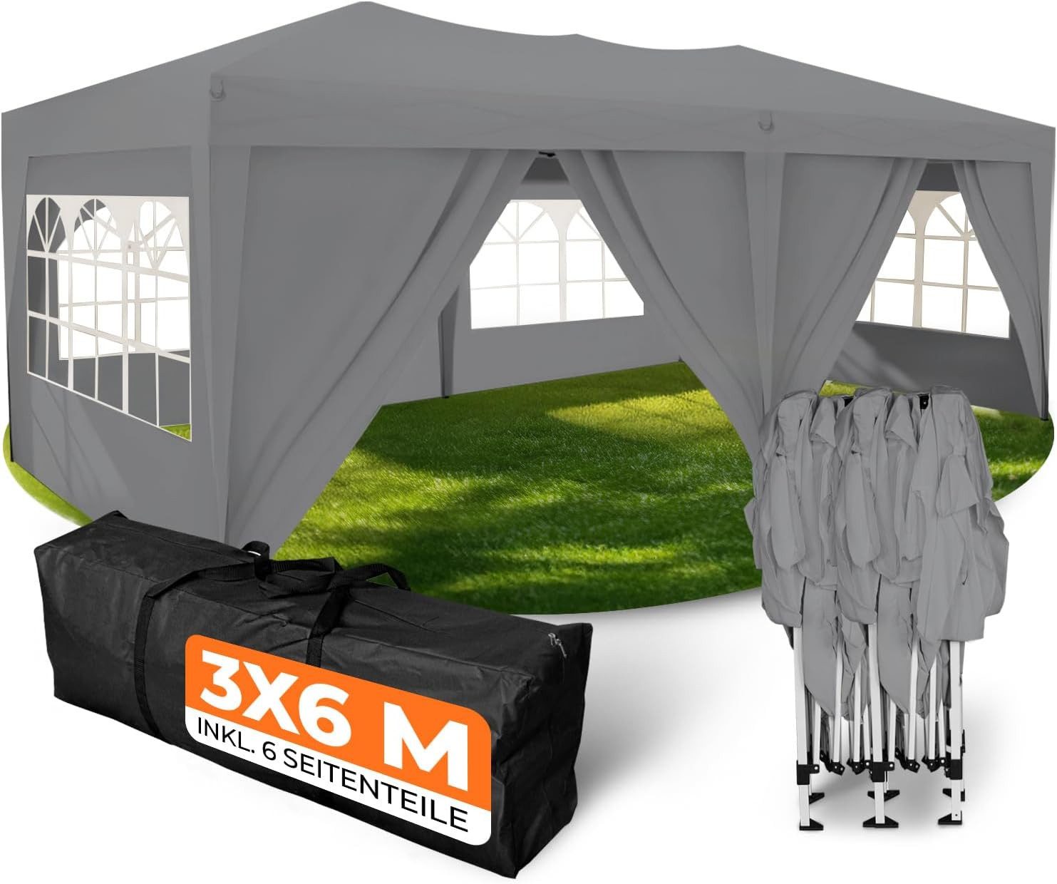 Kronenburg Partyzelt 3x6m wasserdicht - Gartenpavillon, Faltpavillon stabil, UV-Schutz 50+
