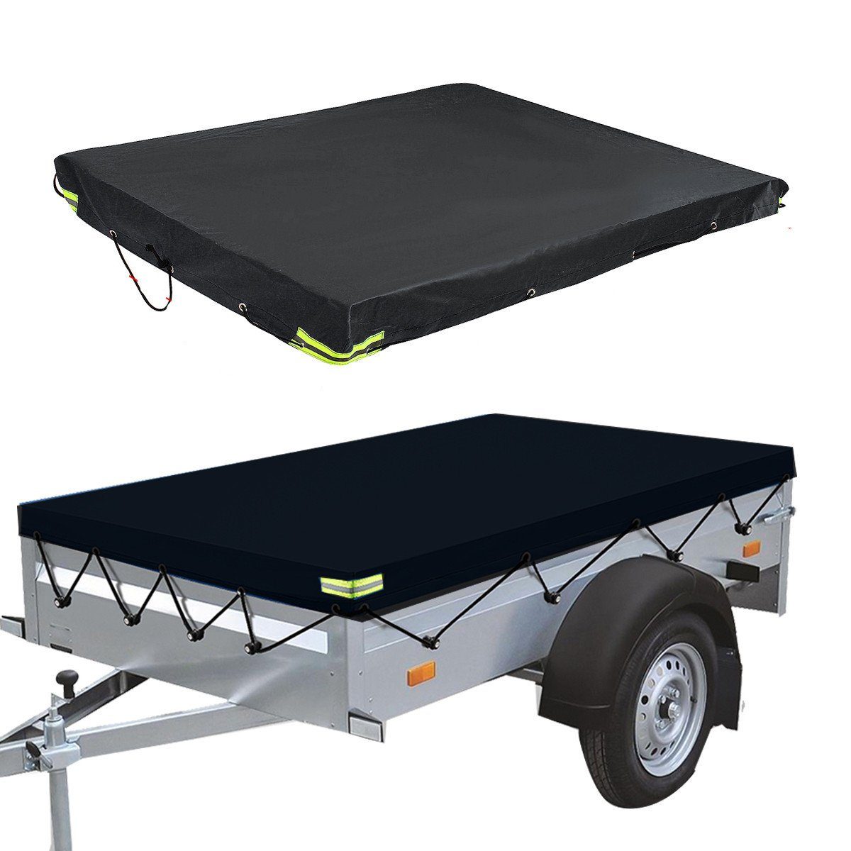 ELUTO Autoplane, Anhängerplane PKW Flachplane mit Gummiseil 214 x 122 x 13 cm