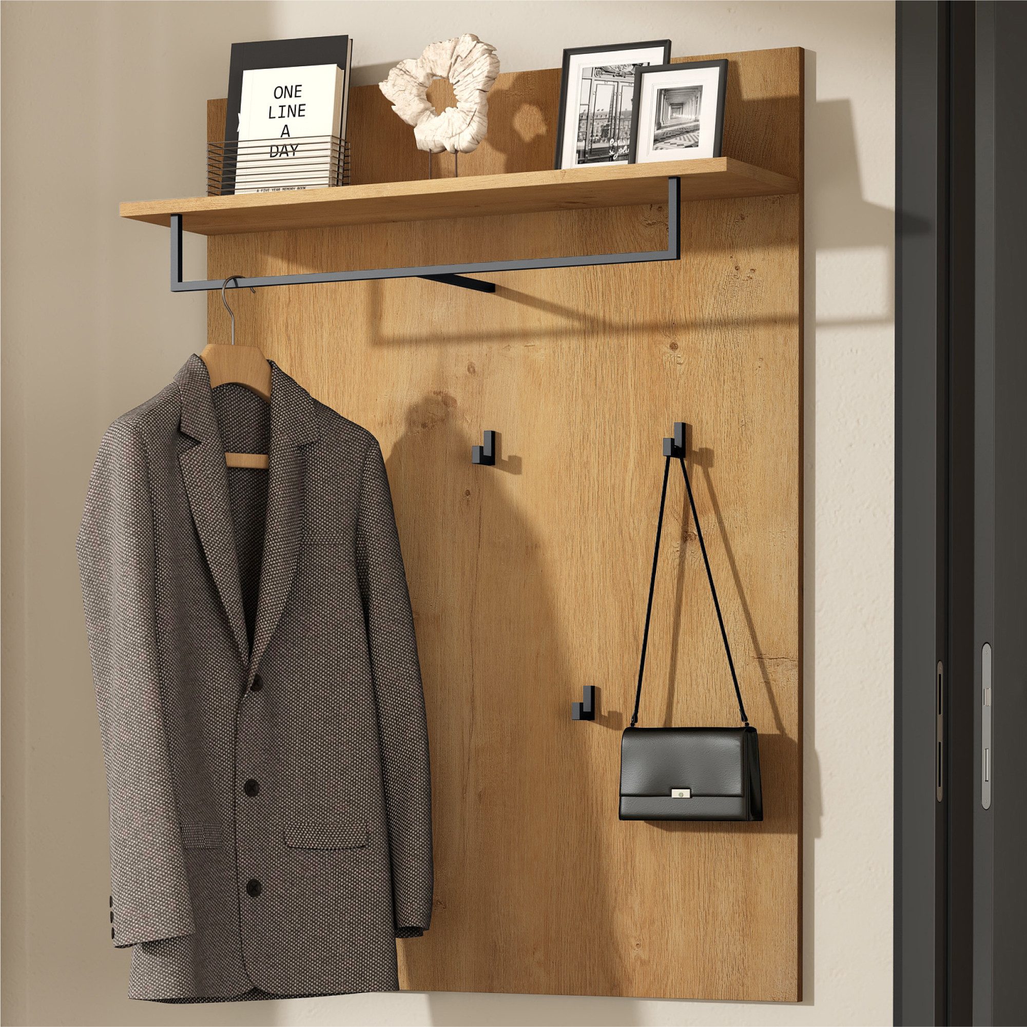 doporro Wandgarderobe Garderobenpaneel mit 5 Haken 108*78*21.6cm Gabo-01, mit Ablage