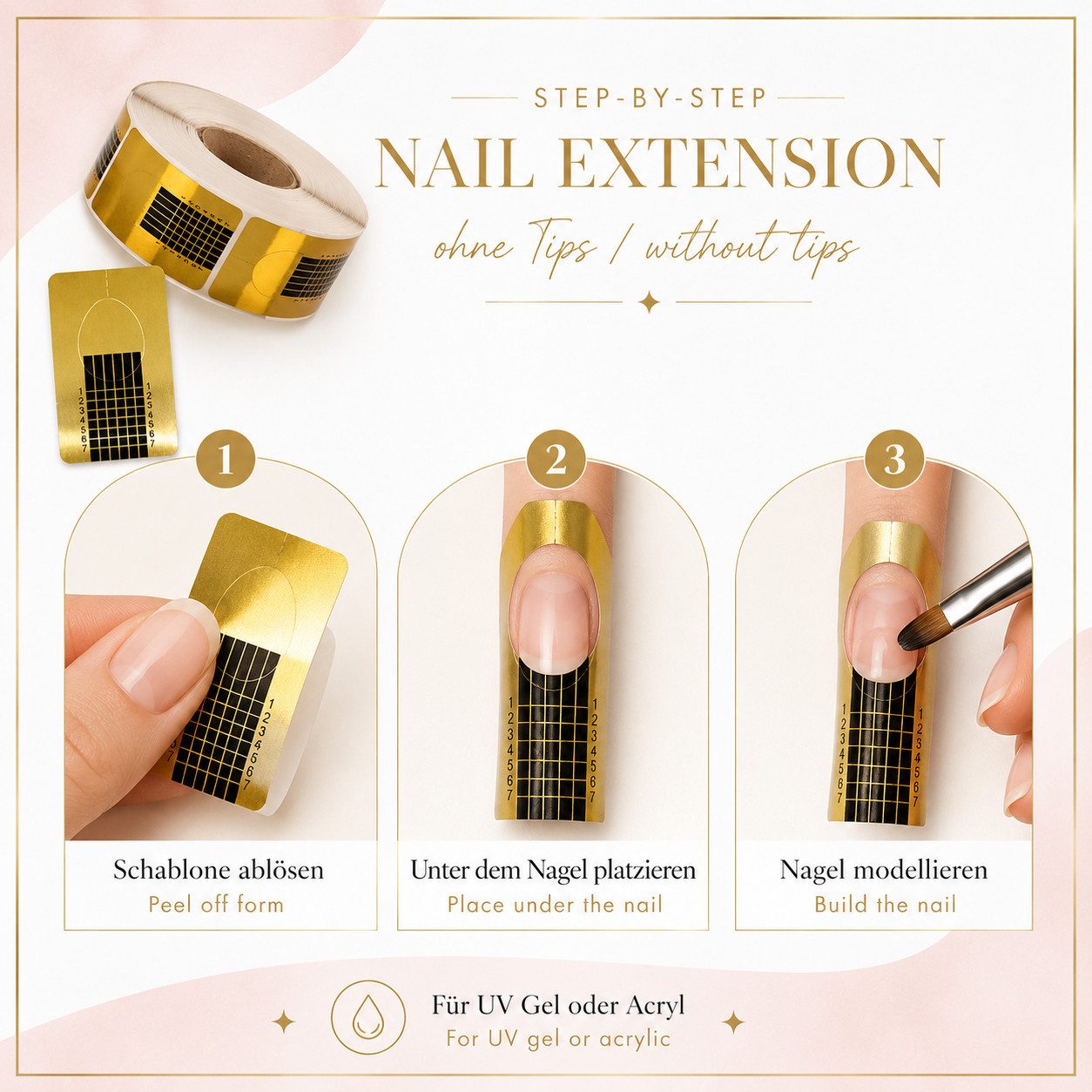 Sun Garden Nails Nageldesign Zubehör Modellierschablonen 500 St. Gold - Nagelschablonen, Nagelverlängerung