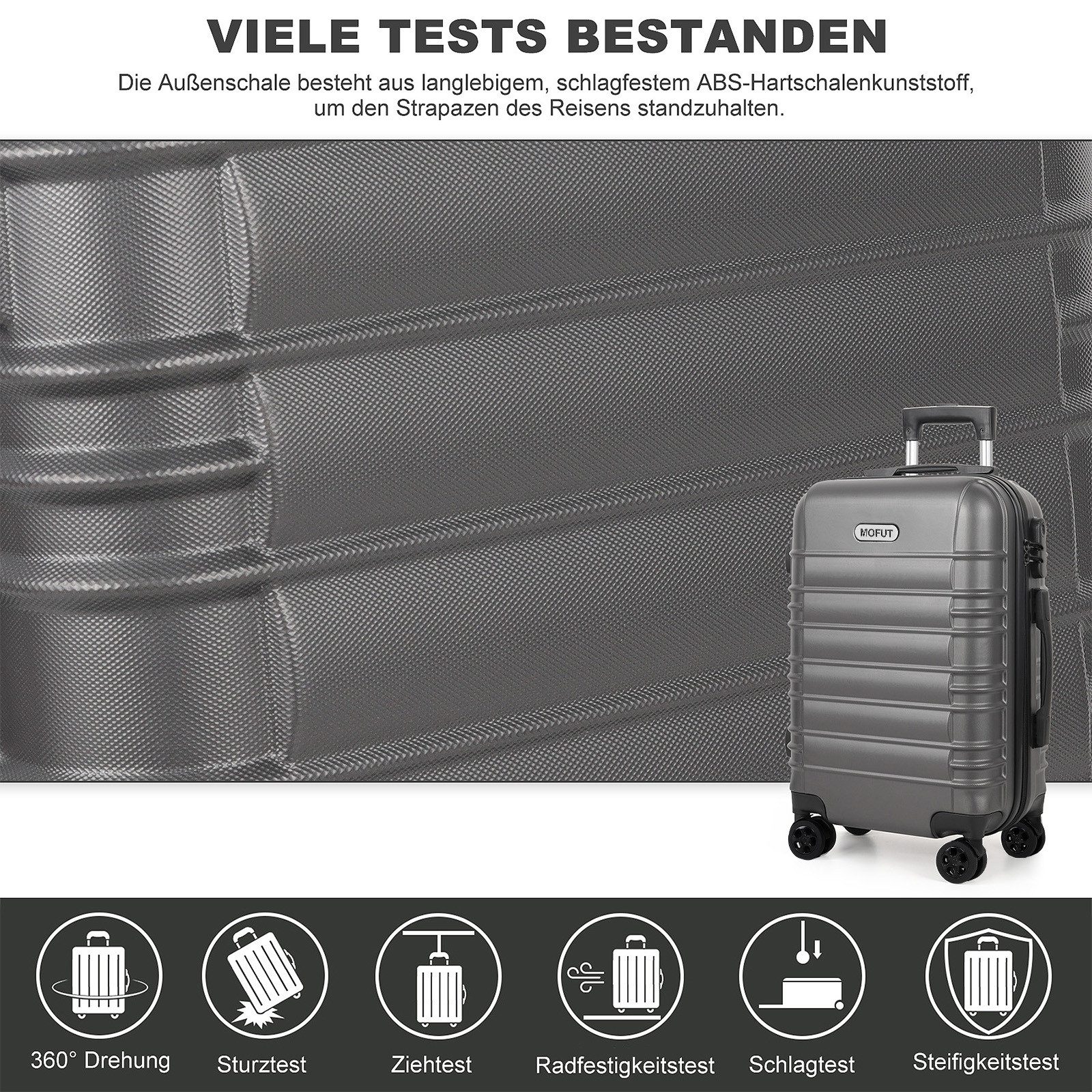 MoFut Koffer Zwillingsrollen Reisekoffer Koffer Trolleys Hartschale (M/L/XL), 4 Rollen, Trolley Handgepäck Große Kapazität mit 4 Rollen und Zahlenschloss