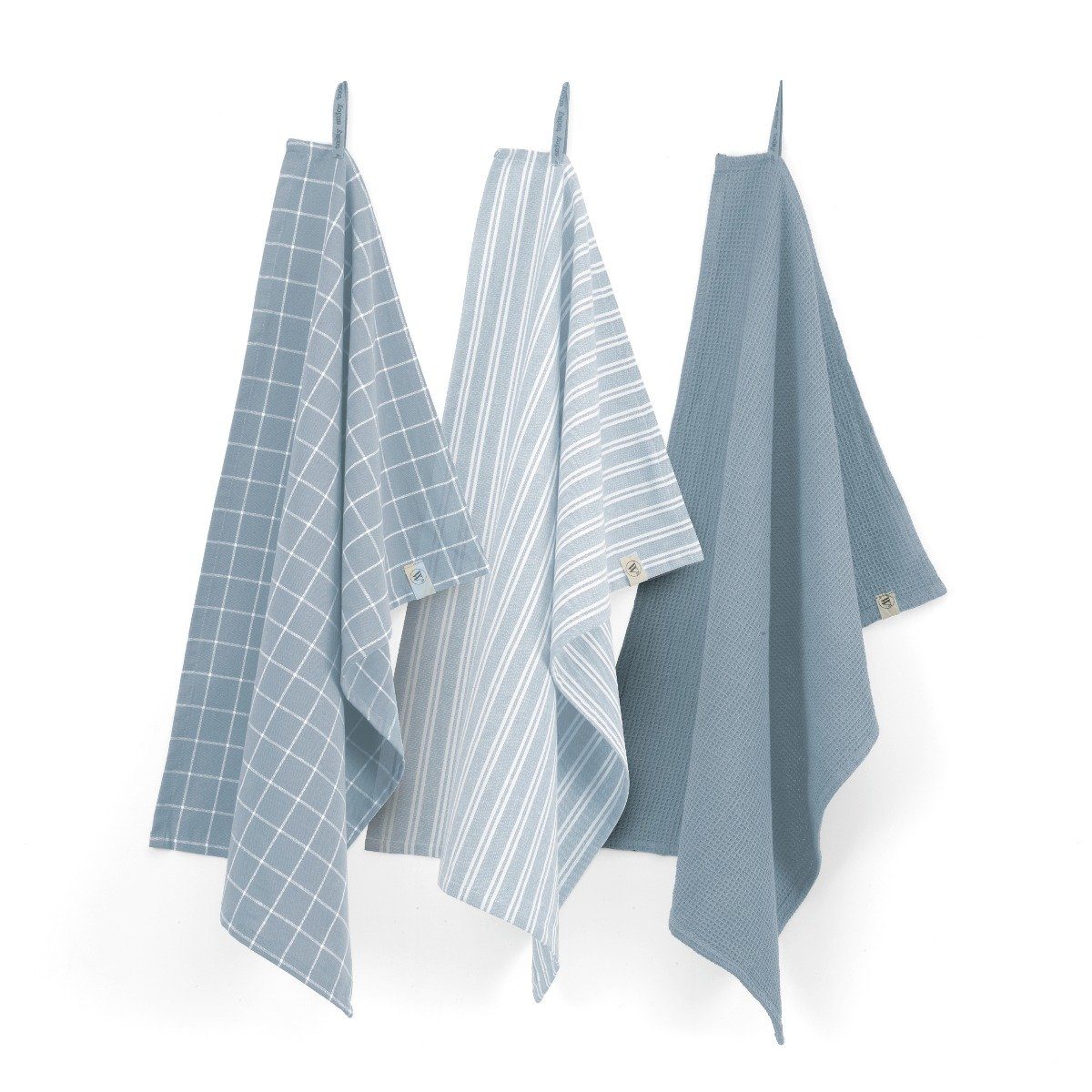 Walra Geschirrtuch Küchensatz Dry w. Cubes Uni, Stripes & Blocks Jeans Blau - 3x 50x, aus 100% Baumwolle, Premium-Qualität - Vielfältig einsetzbares