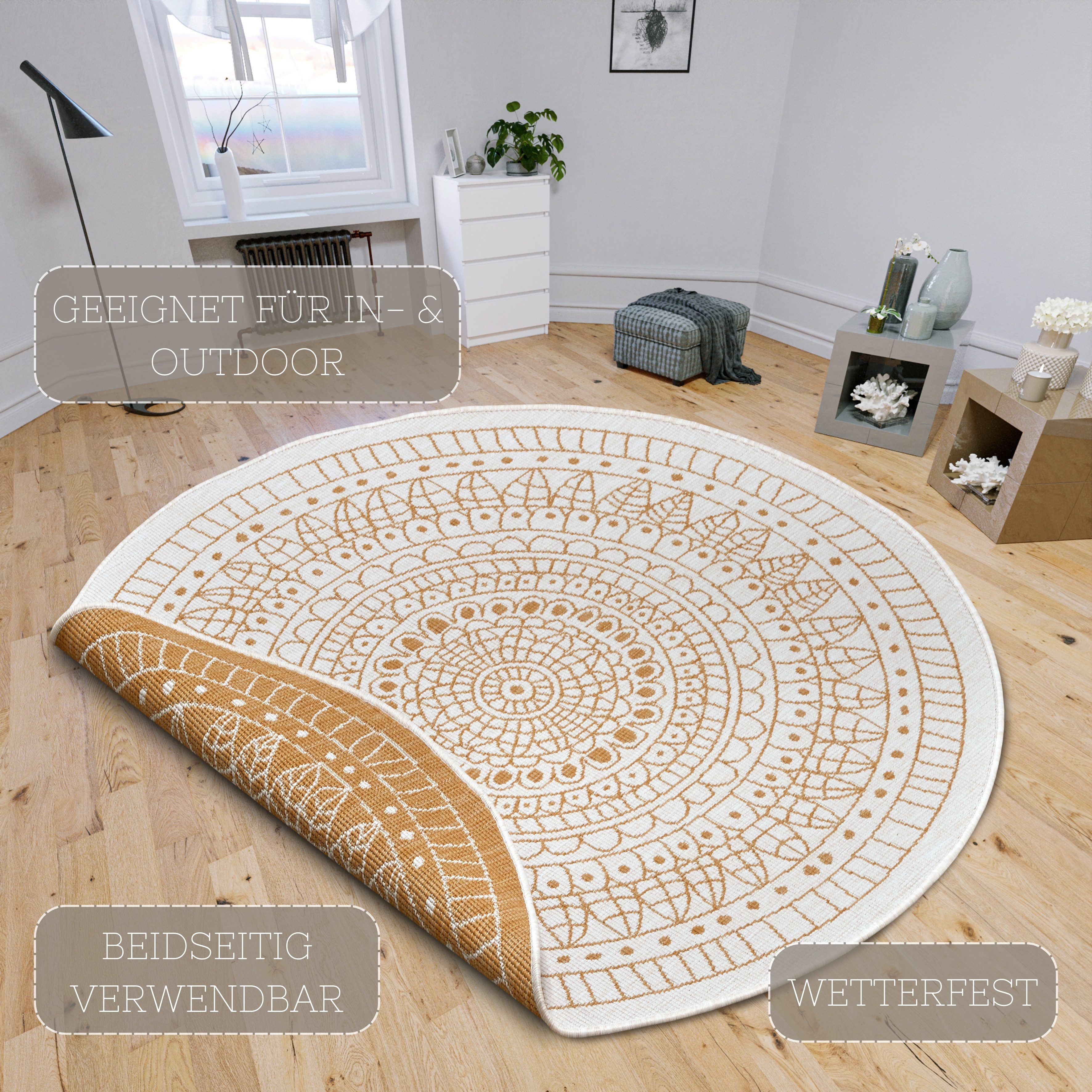 HANSE Home Teppich Porto Wendeteppich, rund, Höhe: 5 mm, In-& Outdoor, Wetterfest, Balkon, Garten, Wohnzimmer, Wasserfest – Bild 3 von 5