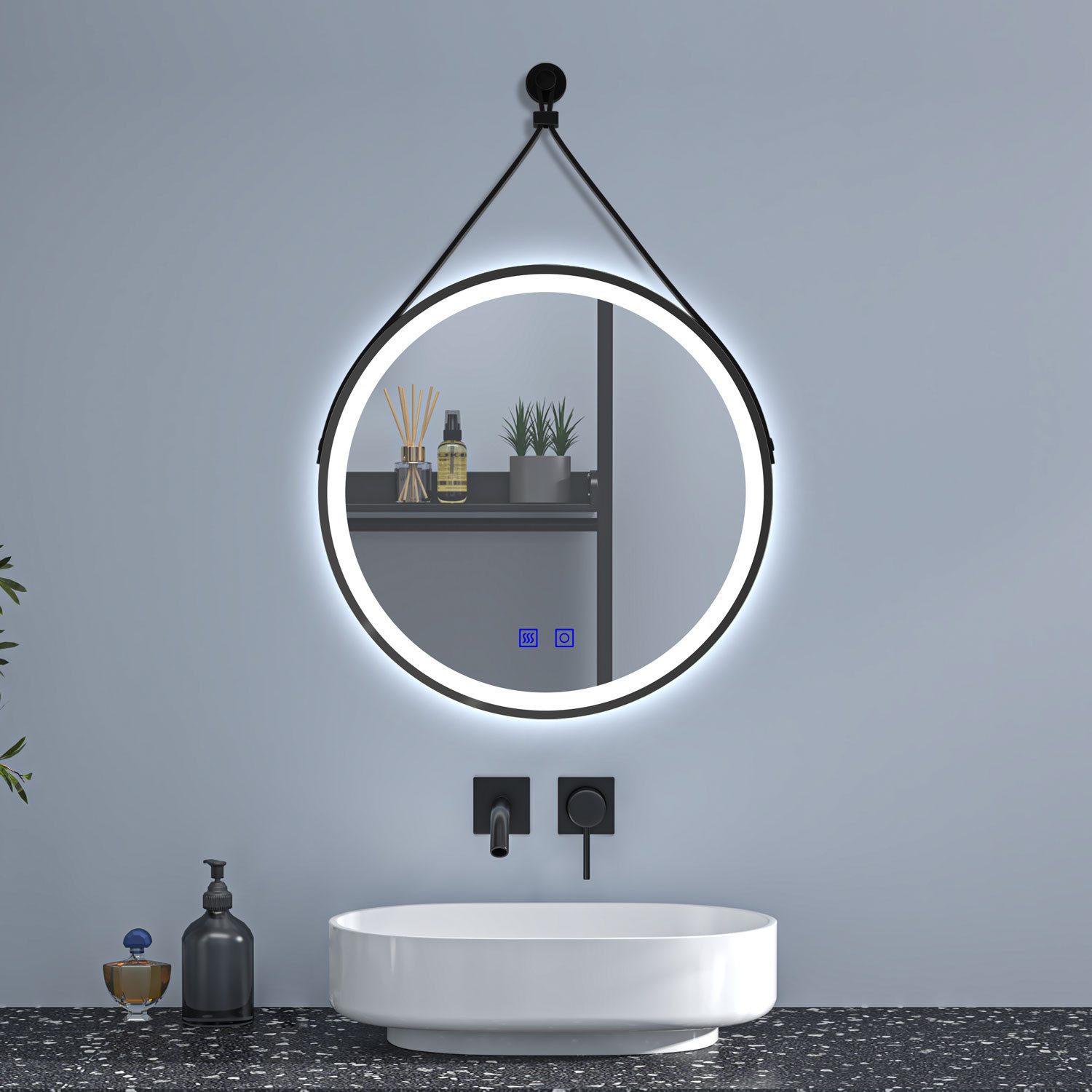 Aica Sanitär Badspiegel Rund mit Beleuchtung Badezimmerspiegel mit Abnehmba günstig online kaufen