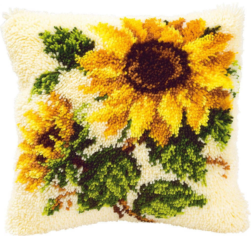 Vervaco Kreativset Vervaco PN-0014168 Knüpfkissenpackung Sonnenblumen, (Set, Vervaco embroidery Kit), Made in Europe