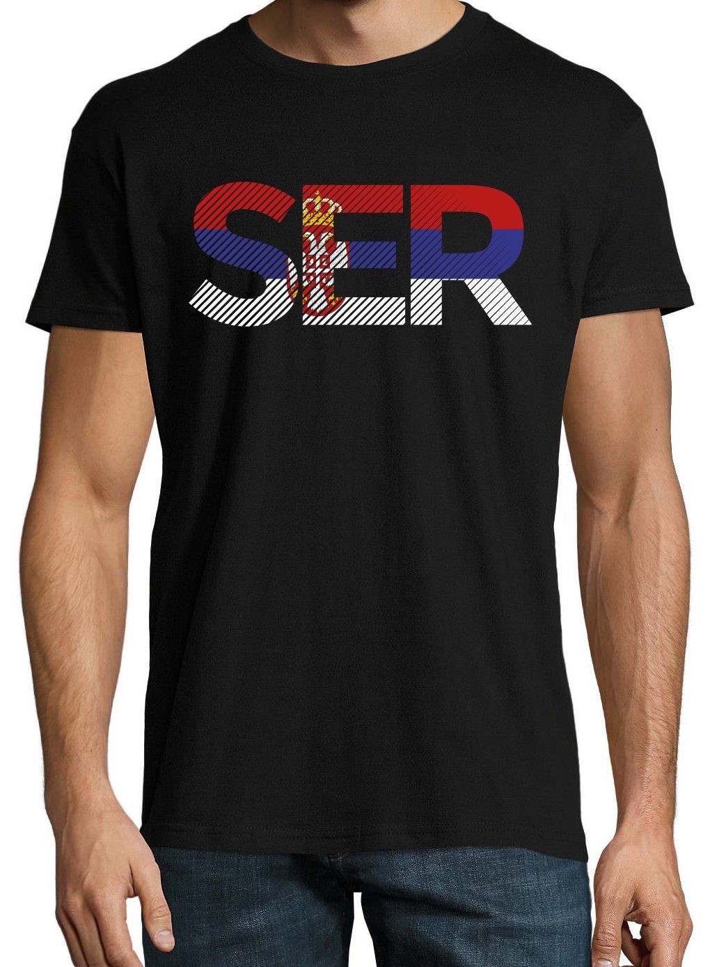 Youth Designz T-Shirt Serbien Herren T-Shirt im Fußball Look mit SER Frontprint