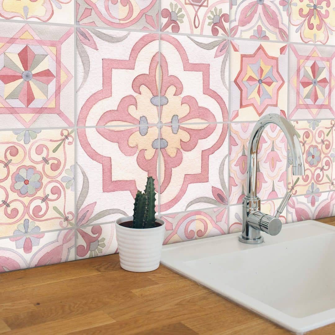 K&L Wall Art Fliesenaufkleber 12x Klebefliese Kachel Sticker Rosa Landhaus günstig online kaufen