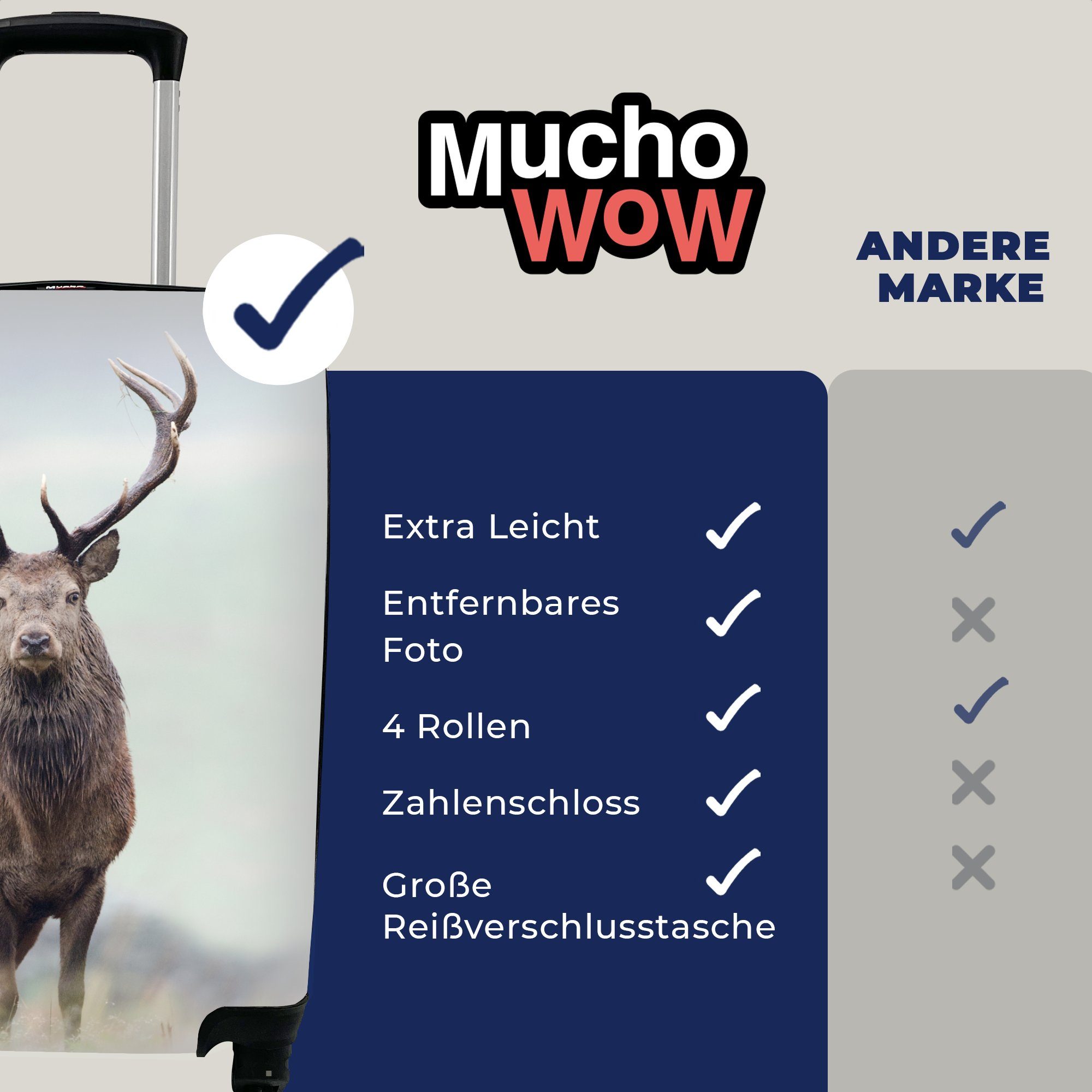 MuchoWow Hirsche mit Handgepäck Reisetasche Ferien, Handgepäckkoffer - Trolley, Himmel, Rollen, - für Reisekoffer Gras 4 rollen,