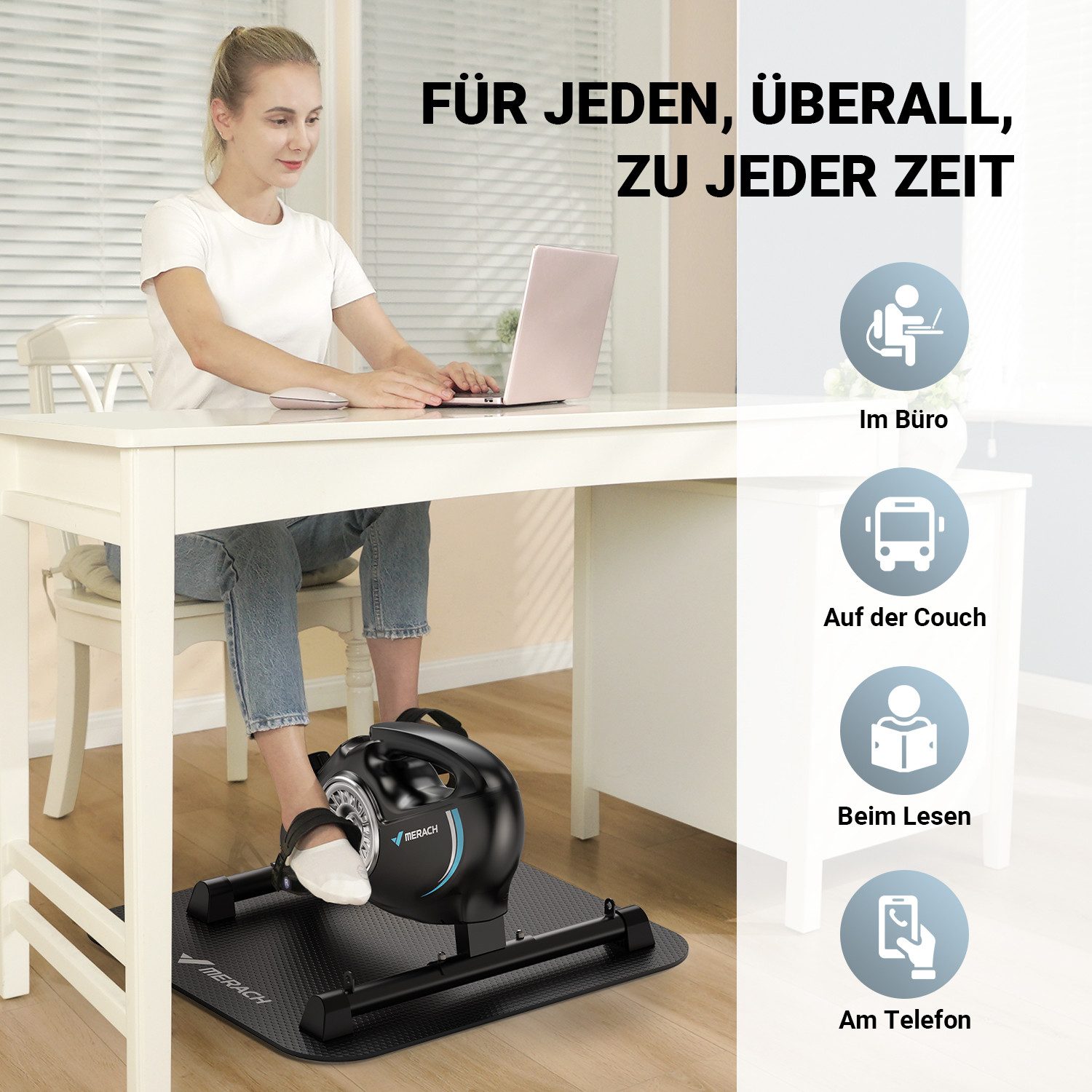 MERACH Mini-Heimtrainer Arm-und Beintrainer Pedaltrainer für Senioren, Leise & gelenkschonend (Mini Bike mit Rutschfester Matte, 16-stufiger Einstellbar Widerstand, Trainingsgeräte für Zuhause mit LCD-Display, Platzsparend), inkl. 2 Widerstandsbändern und Rutschfester Matte, für Zuhause & Büro