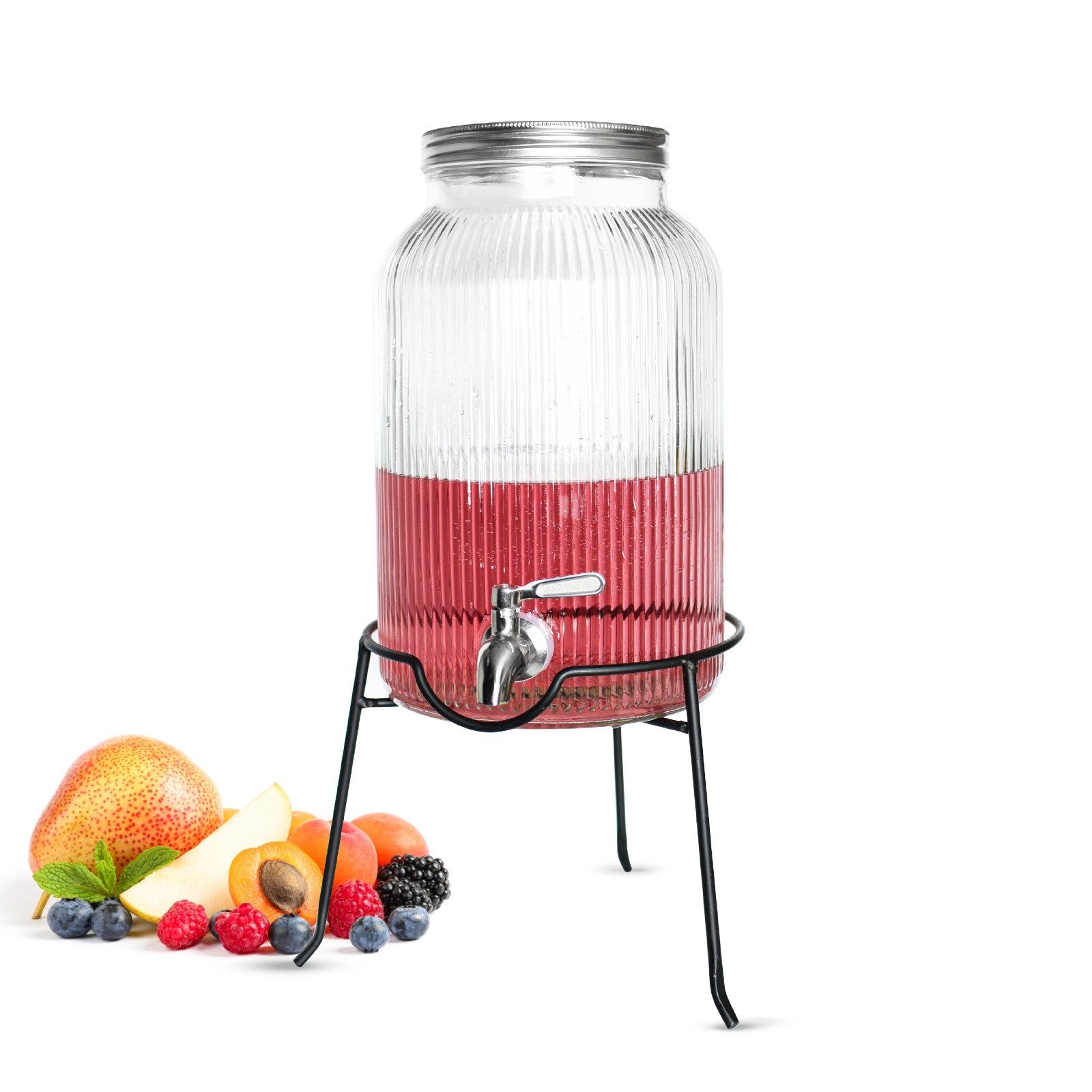 Sendez Getränkespender 5 Liter mit Zapfhahn aus Edelstahl Ständer Saftspender Dispenser, Getränkespender 5 Liter mit Zapfhahn aus Edelstahl Ständer