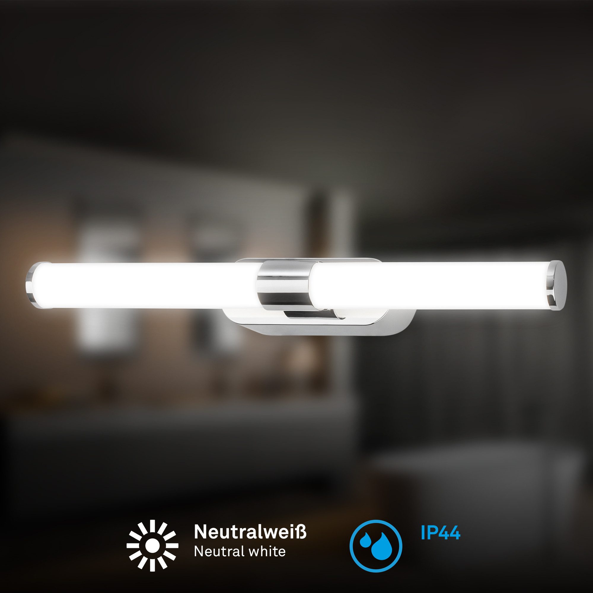 Briloner Leuchten LED Spiegelleuchte Wandleuchte RUNT Badlampe Spiegel IP44 Badezimmer, LED fest integriert, 4000K, LED Schminklicht Bad Chrom 40 x 6,5 x 4,5 cm 7W Bad