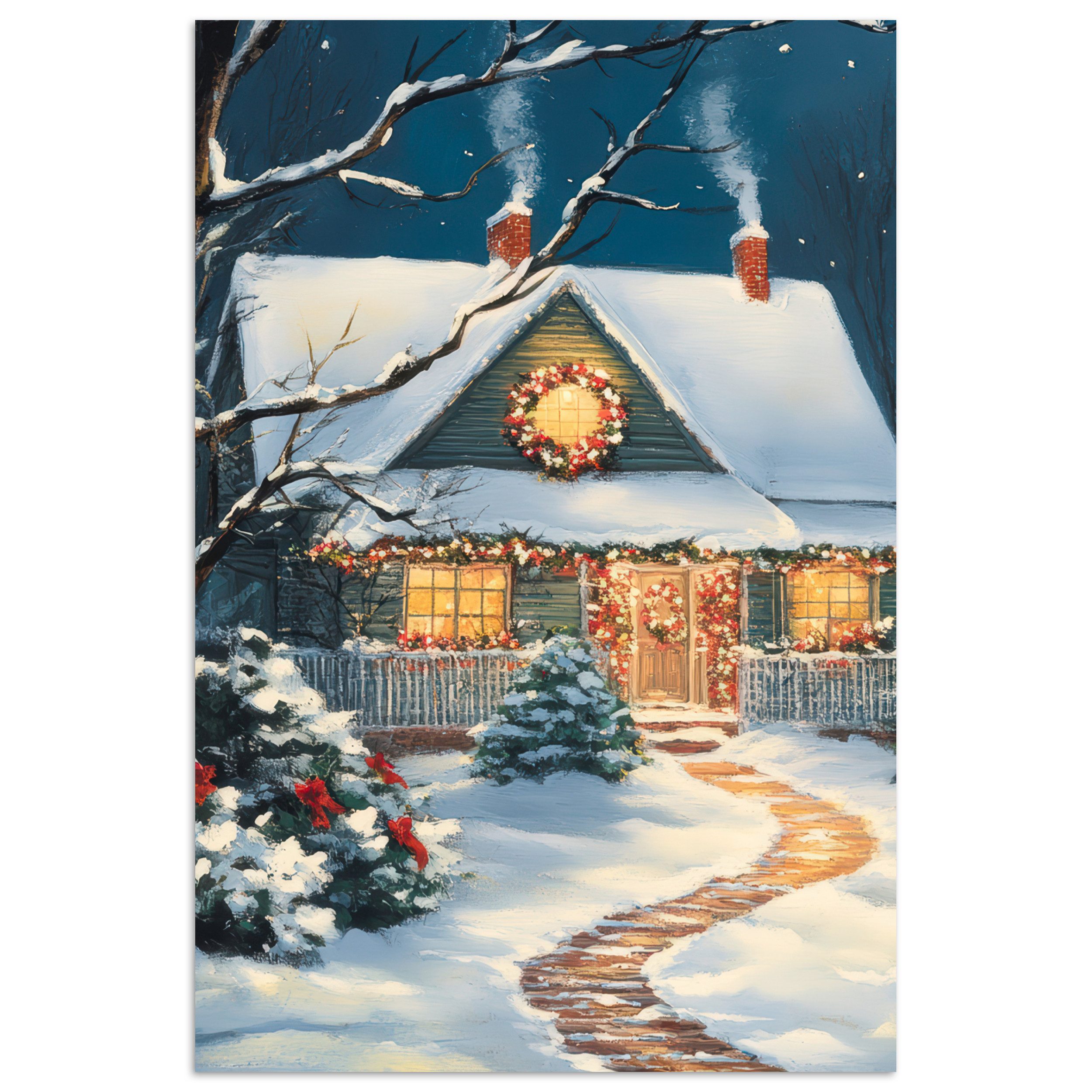 MuchoWow Poster Weihnachten - Weihnachtsbaum - Winter - Zuhause - Schnee, (1 St), Poster ohne Rahmen, Wandbild, Wandposter, 20x30 cm