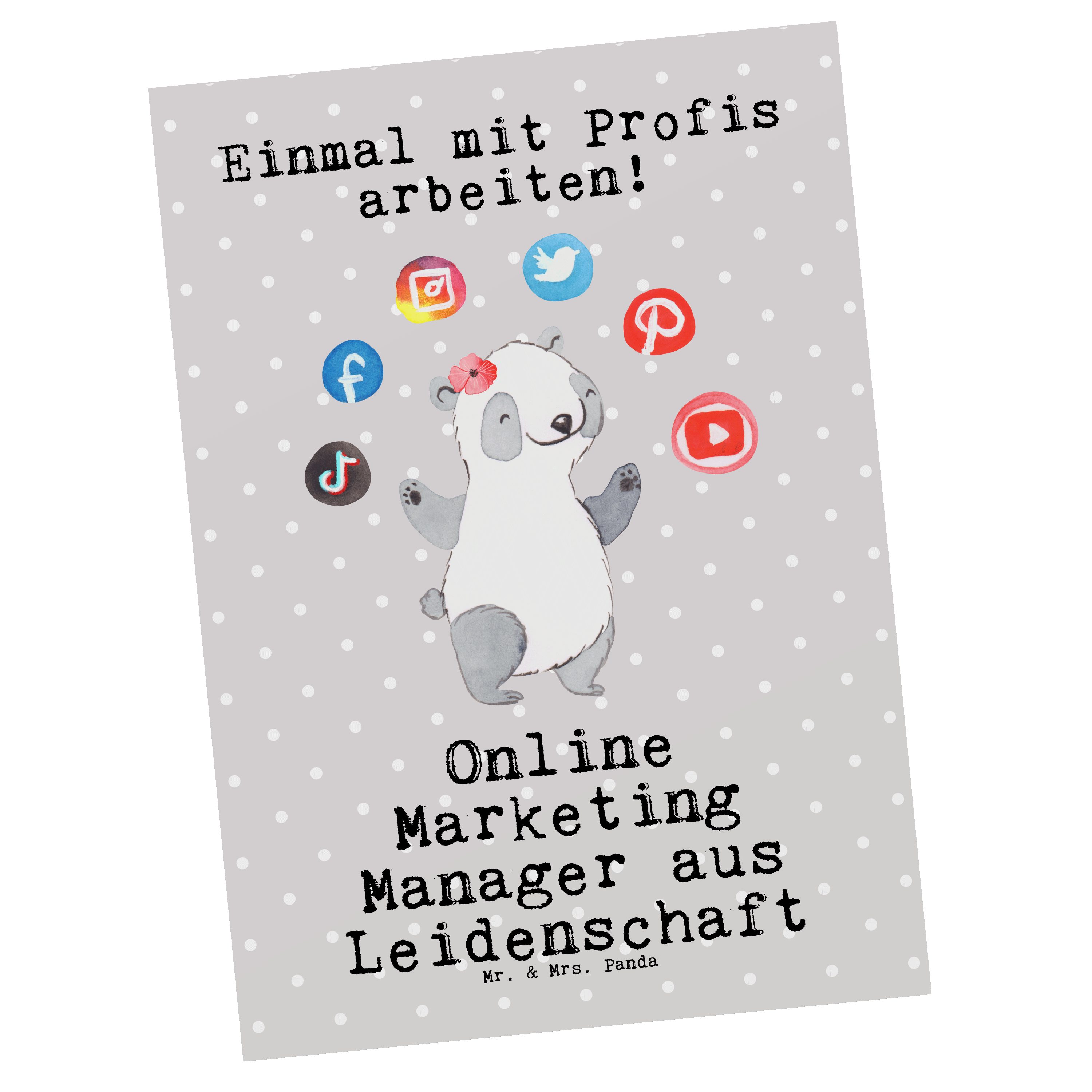 Mr. & Mrs. Panda Postkarte Online Marketing Manager aus Leidenschaft - Grau Pastell - Geschenk