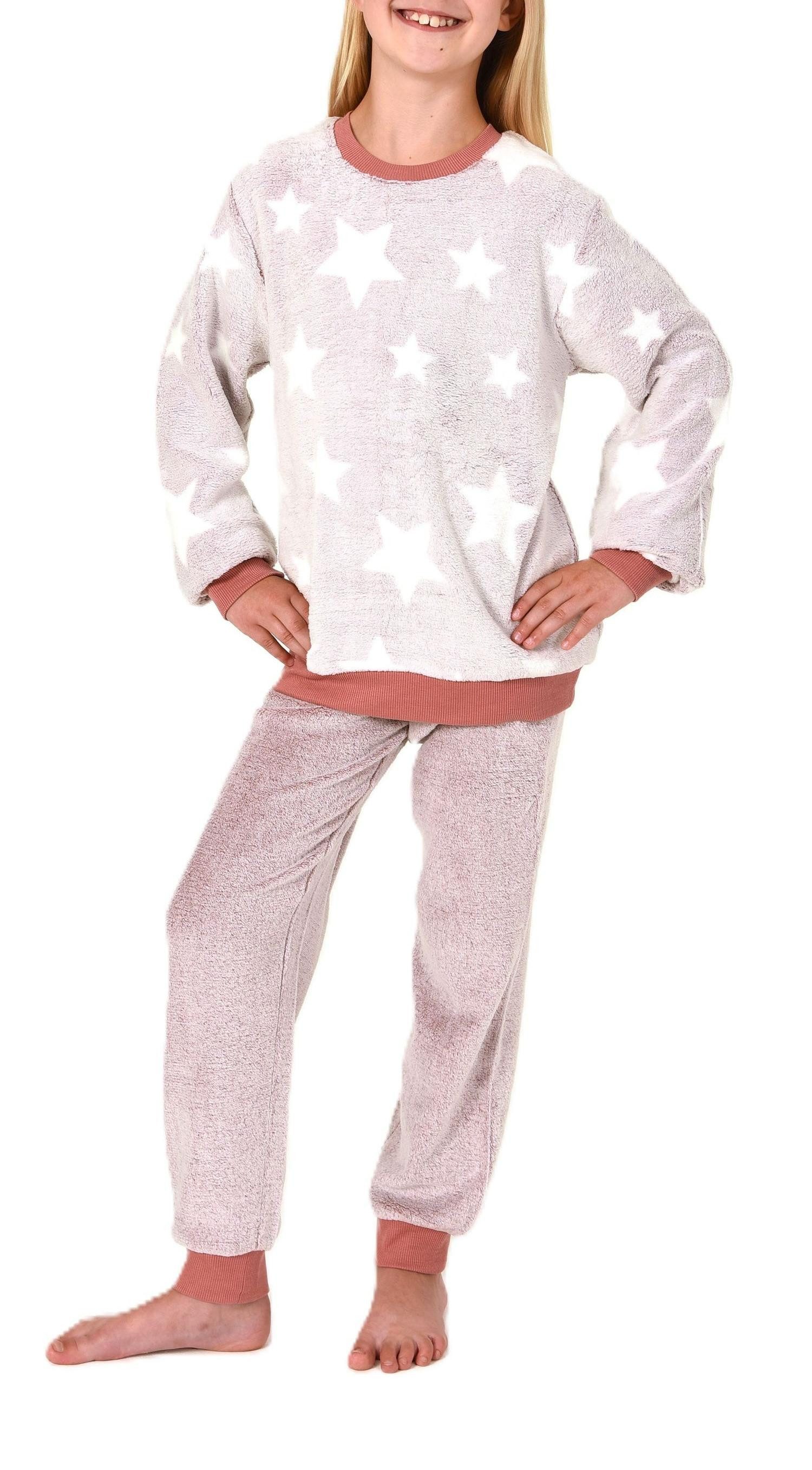 Normann Pyjama Kuschelig warmer Mädchen Schlafanzug Pyjama aus Coralfleece mit Tupfen