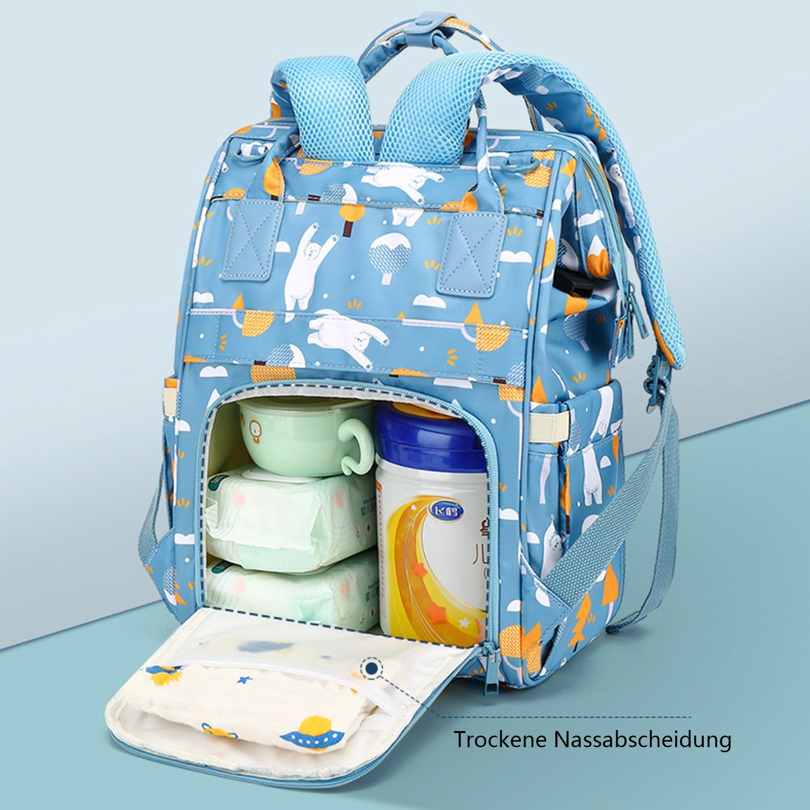 Baby REDOM mit Tasche USB-Anschluss, Kinderwagen-Haken Wickelrucksack), wasserabweisend mit Hellblau Multifunktional, (Windeln Rucksack Rucksack Milchfläsche Babyflasche Babytasche, Wickeltasche Wickelrucksack Multifunktions-Babytaschen