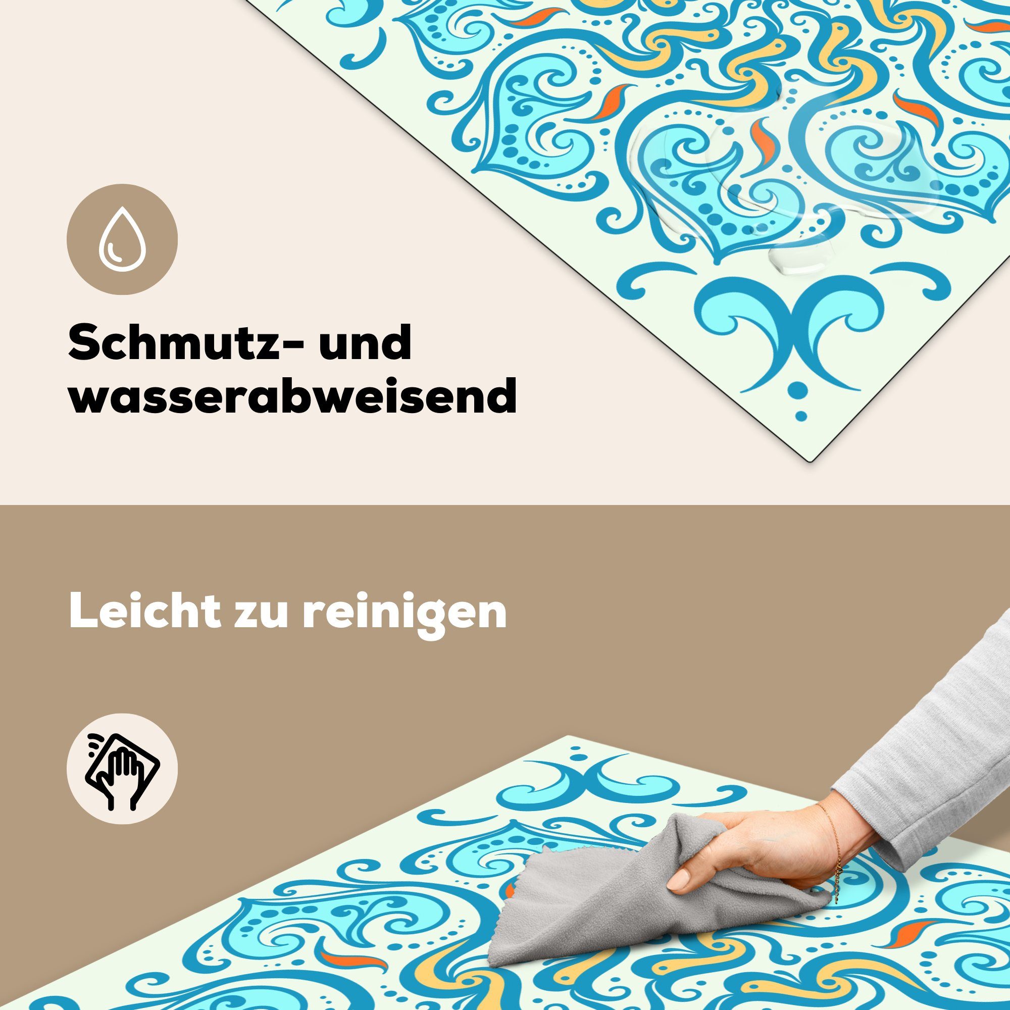 Arbeitsplatte Vinyl, (1 Gelb MuchoWow - Ceranfeldabdeckung, Abstrakt, für 78x78 Herdblende-/Abdeckplatte tlg), Blau - cm, - Mandala küche