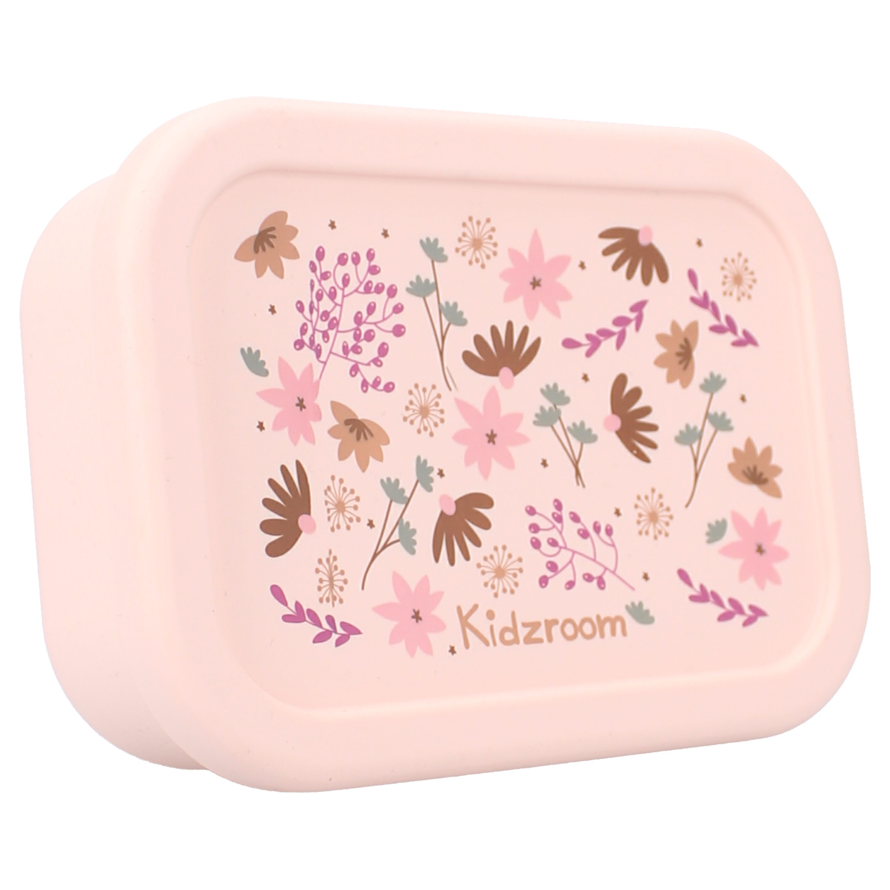 Kidzroom Lunchbox Kinder Brotdose aus Silikon mit Blumen-Print & 3 Fächern in Rosa, Silikon