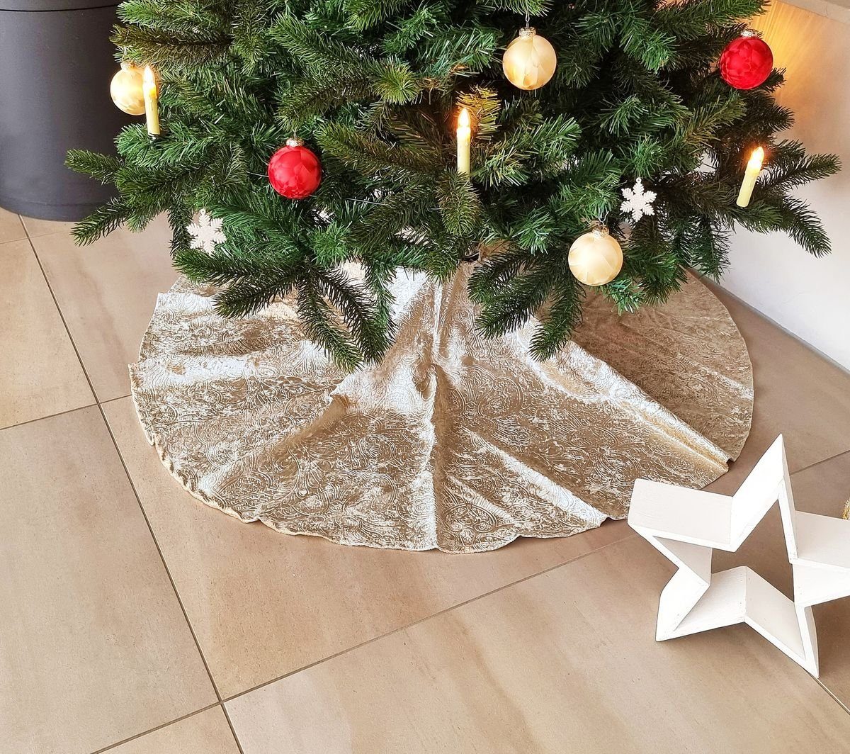 Ø Kuschlige Decke Christbaumdecke Rund Samt Unterlage JACK 120cm Baumteppich Weihnachtsbaumdecke Weihnachtsbaumdecke Weihnachtsbaum Gold Barock Tannenbaumdecke / Tannenbaum,