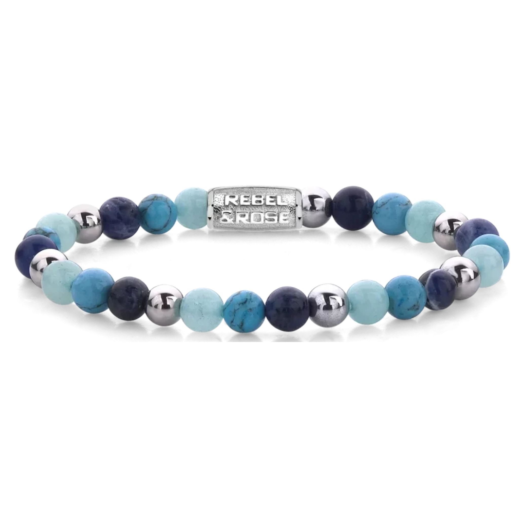Rebel & Rose Armband Armband 6mm Sodalit, Turqurenit und Blauer Jade silberfarbene Steine