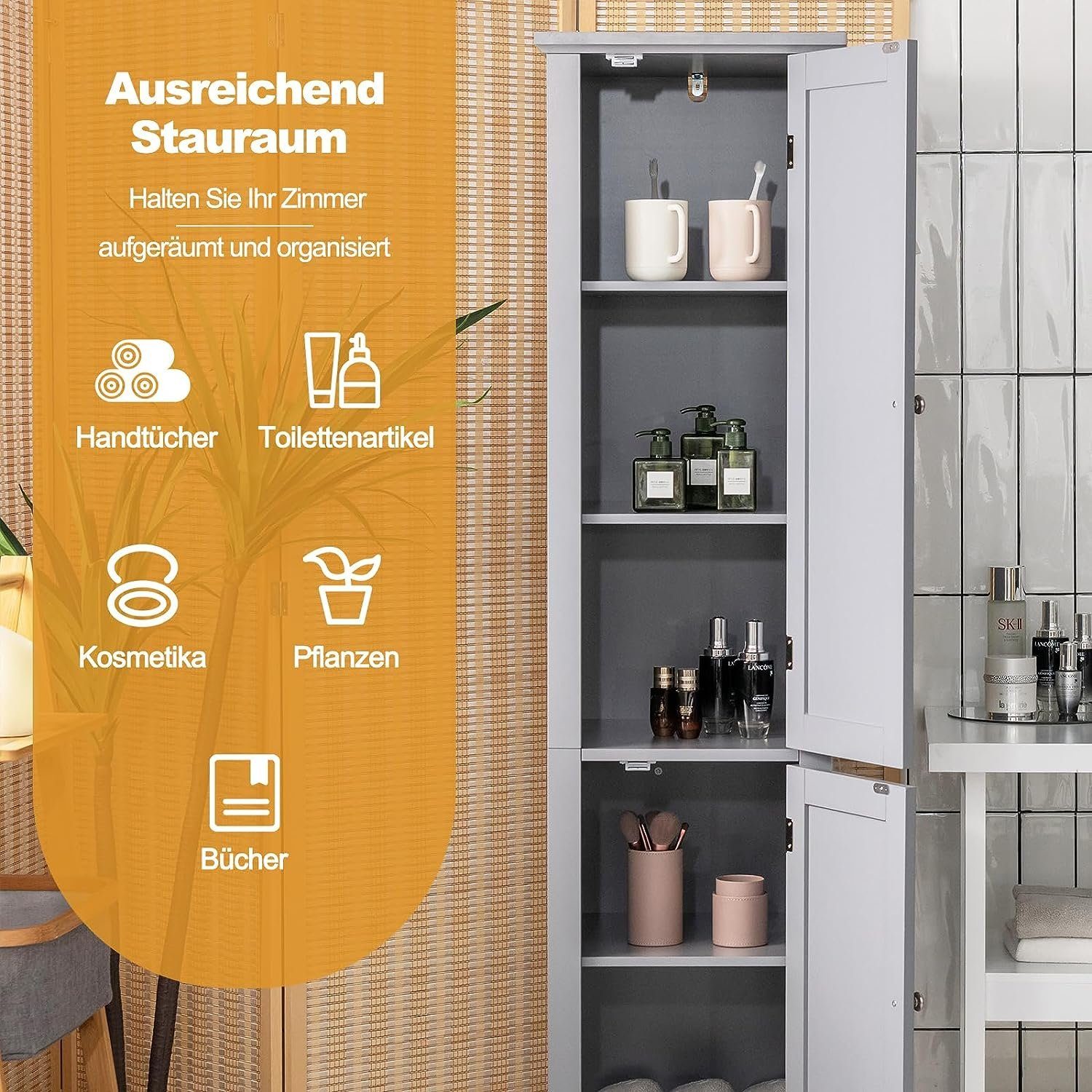 KOMFOTTEU Hochschrank Badschrank mit 2 Türen, günstig online kaufen