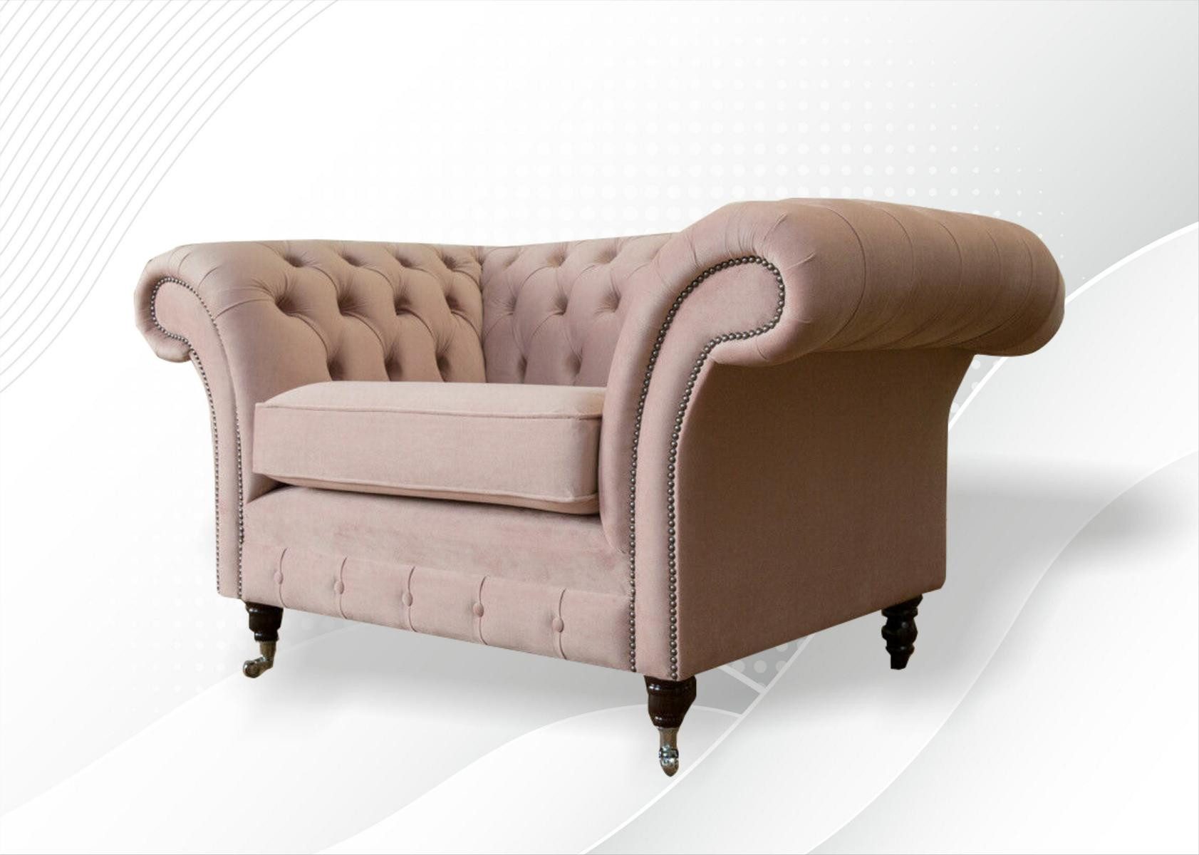Xlmoebel Chesterfield-Sessel Rosa Textil Sessel im Chesterfield-Design für modernes Wohnen (Chesterfield Sessel), Hergestellt in Europa