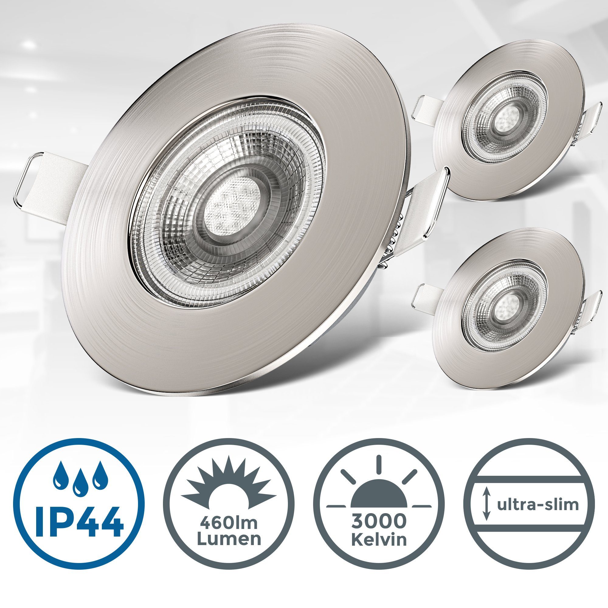 B.K.Licht LED Einbauleuchte, LED fest integriert, Warmweiß, LED  Einbaustrahler Bad Spots Lampe ultraflach Deckenspots IP44