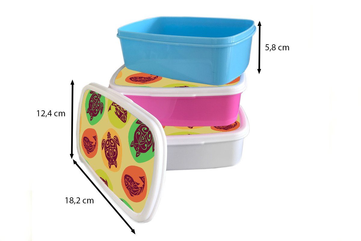 (2-tlg), Fisch Schildkröte für Kunststoff, Maori - - Lunchbox - MuchoWow und und Muster, Jungs Erwachsene, Mädchen Brotdose, weiß Brotbox Kinder für