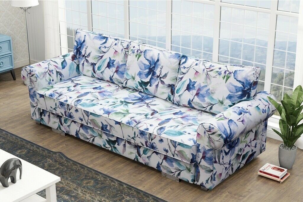 JVmoebel Schlafsofa Schlafsofa mit Bettkasten und floralem Design in robustem Stoff Sofort, 1 Teile, Made in Europa