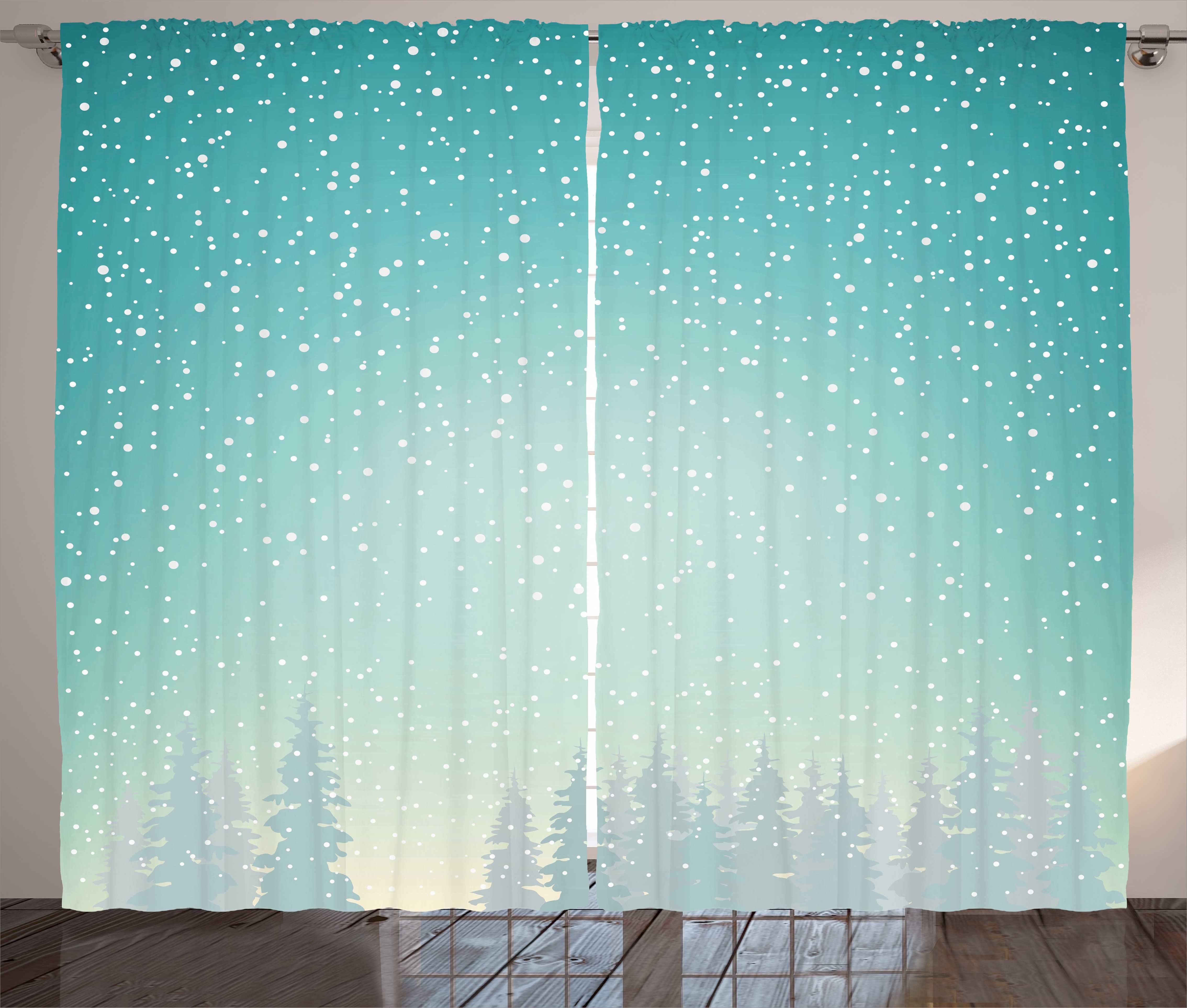 Haken, Abakuhaus, Schlafzimmer mit und Schnee Gardine Schlaufen Winter Fichte-Wald Kräuselband Woods Vorhang