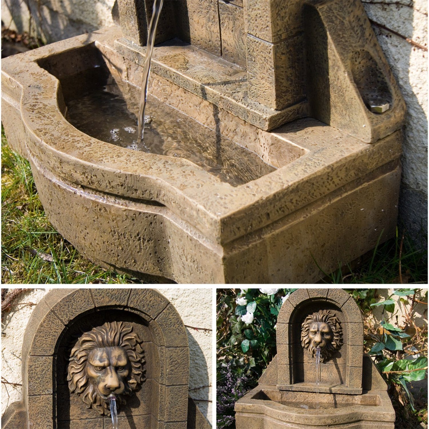 Springbrunnen 29 cm, Pumpe Gartenbrunnen Zierbrunnen STILISTA 50 Steinoptik, x Leon x Kaskade, inkl. in 54 Wasserspiel