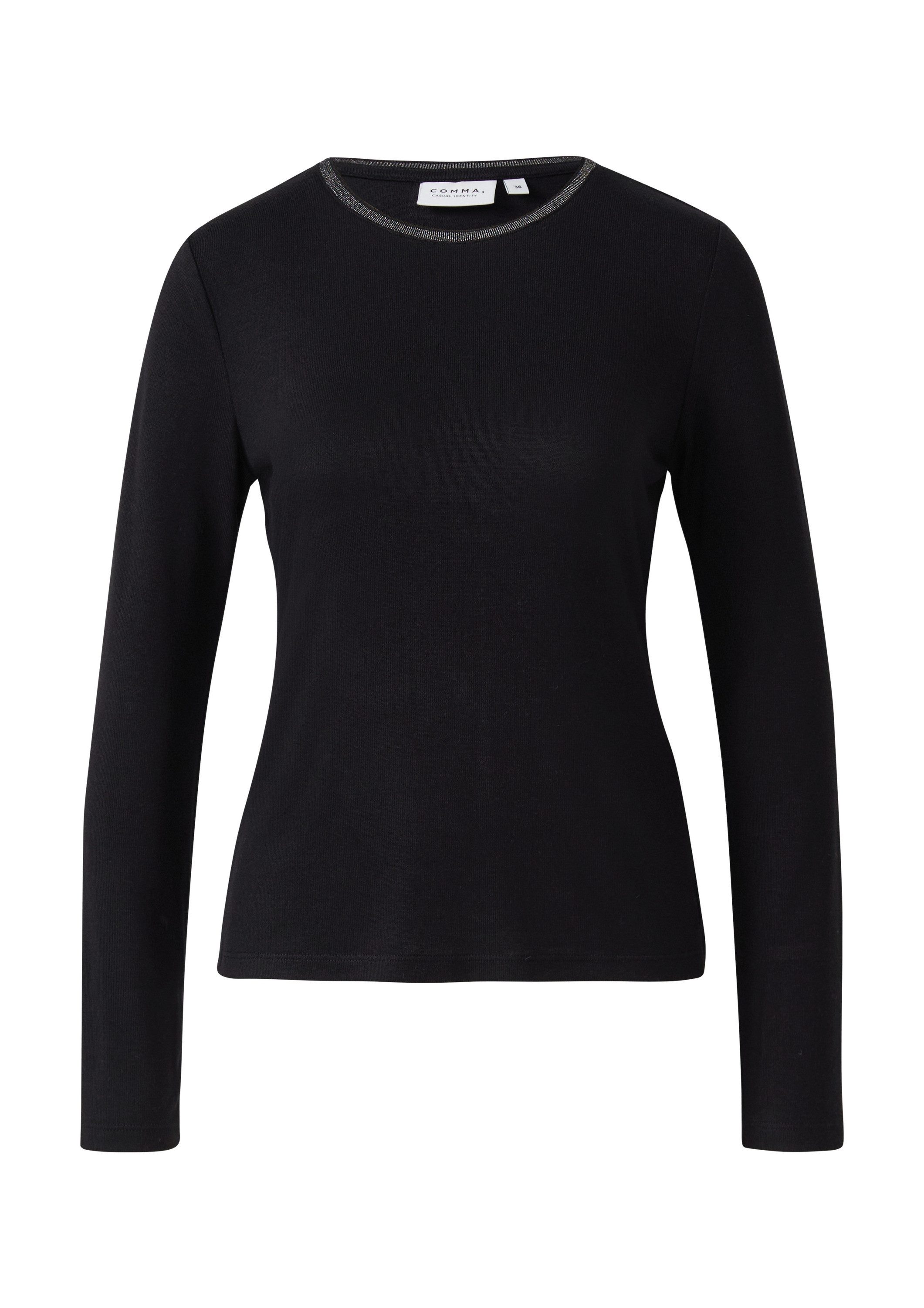 comma Langarmshirt T-Shirt Longsleeve im Slim Fit mit Glitzer-Detail