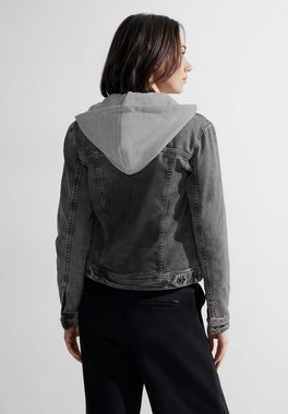 Cecil Jeansblazer Style Denim Jacket Black Hood mit Sweat-Kapuze