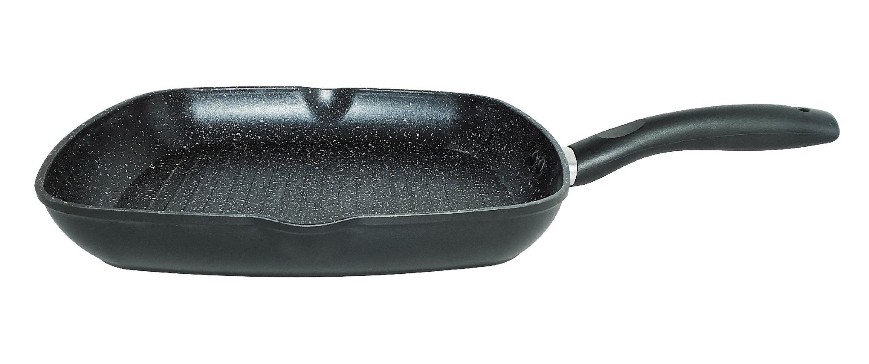 Cheffinger Grillpfanne Ø28cm Steakpfanne Bratpfanne Induktion in Schwarz mit Ausläufe