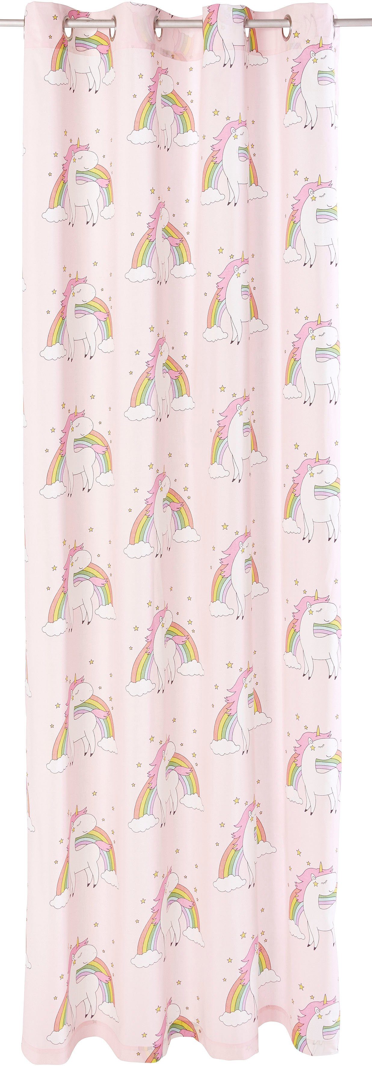 OTTO home Gardine EINHORN (1 St), Ösen, halbtransparent, Kindergardine, Einhorn, Regenbogen, einseitig bedruckt