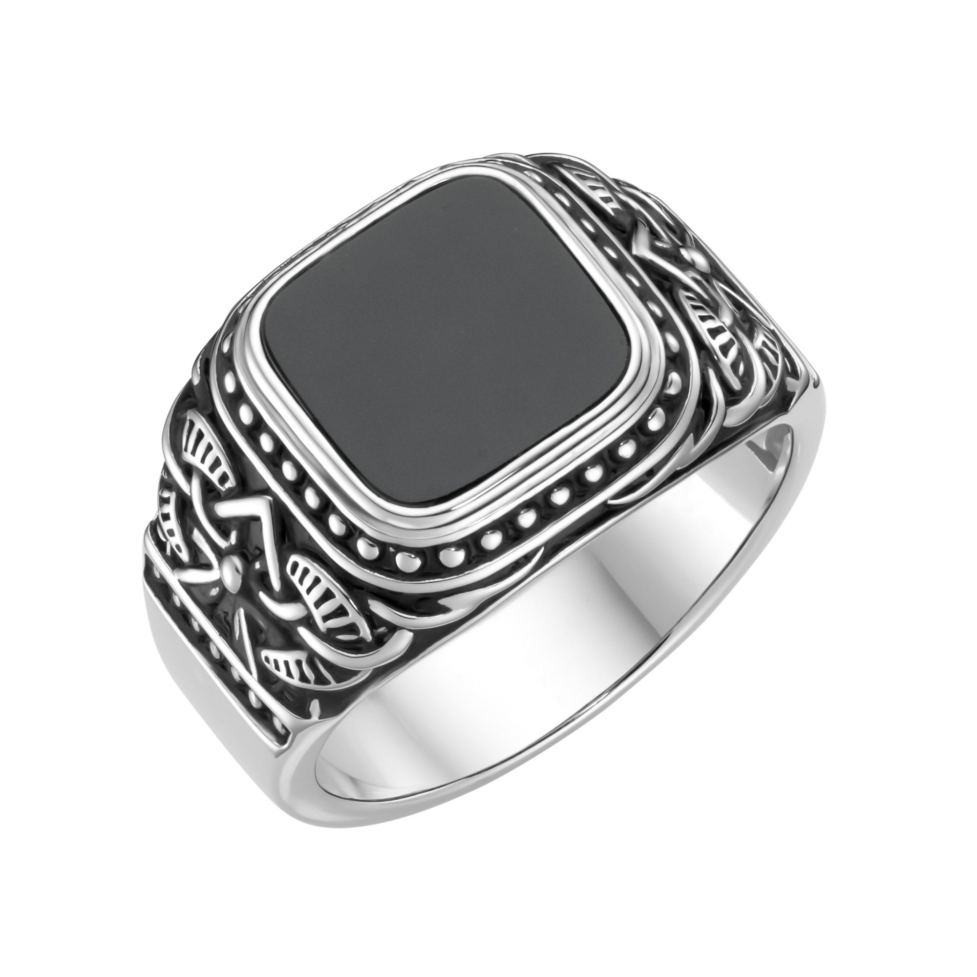 Silberring Siegelring mit schwarzer Achat-Einlage, Silber 925