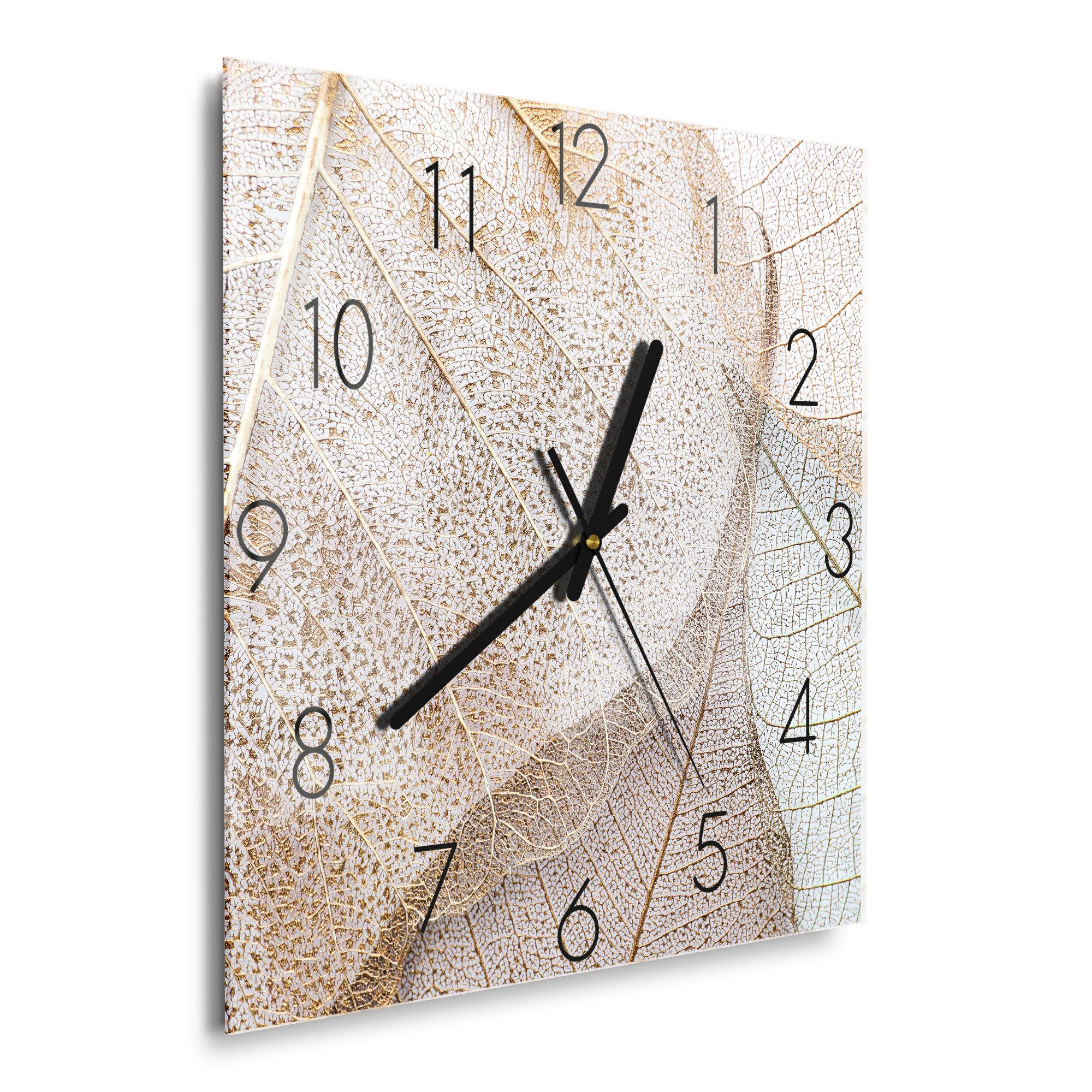 DEQORI Wanduhr 'Zarte Blattstrukturen' (Glas Glasuhr günstig online kaufen