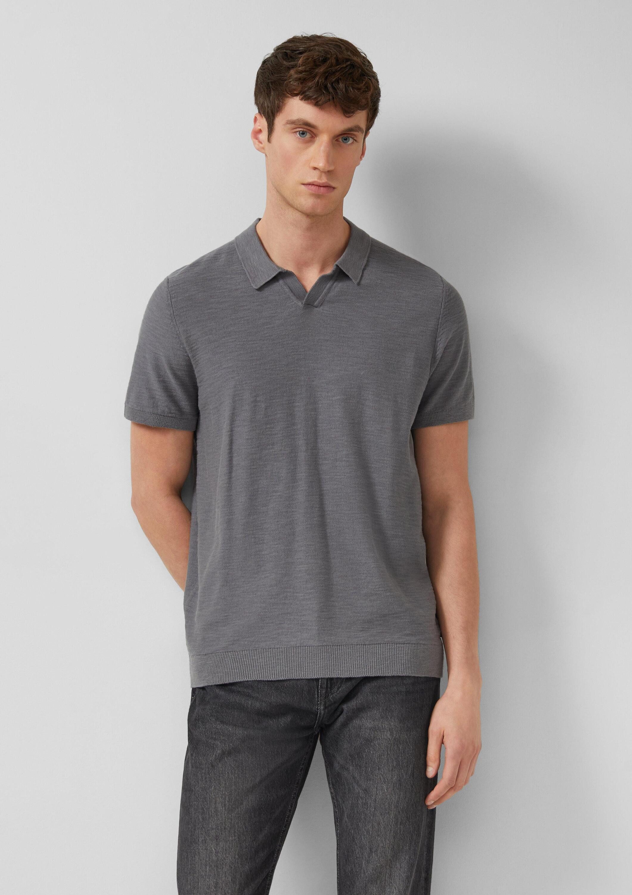 s.Oliver Kurzarmpullover Strickpullover Strick-Poloshirt in Flammgarnstruktur